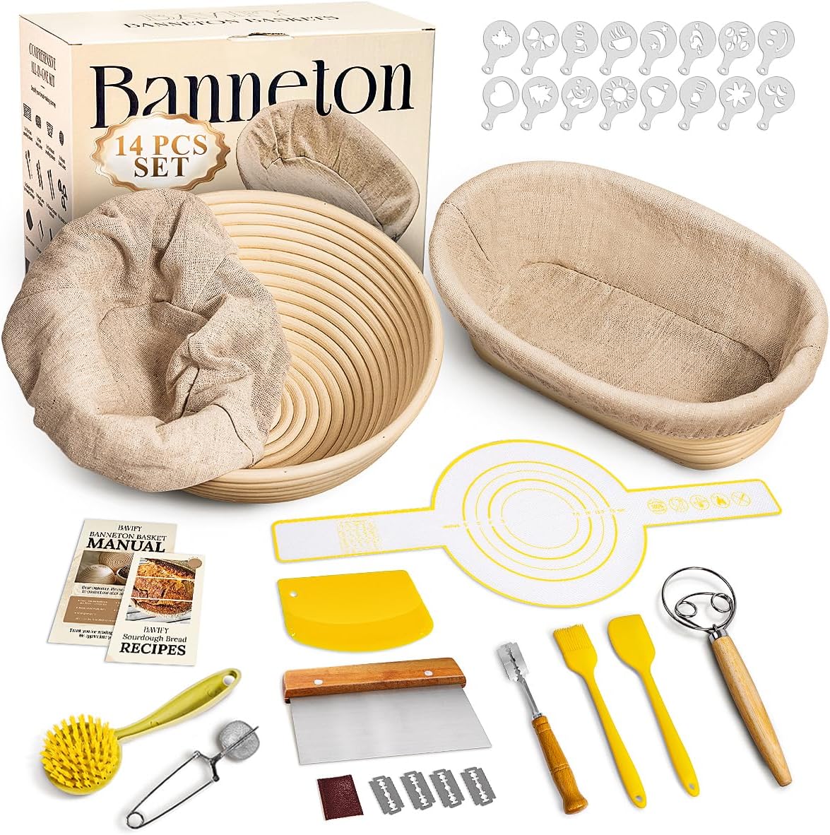 Banneton Bread Proofing Basket Set, 9" Round & 10" Oval Banneton Baskets, Sourdo...