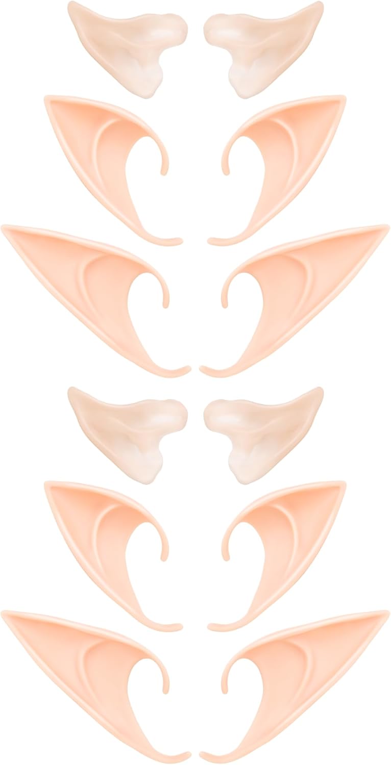6 Pairs Elf Ears - Cosplay Fairy Pixie Elf Ears Soft Pointed Ears Tips Anime Par...