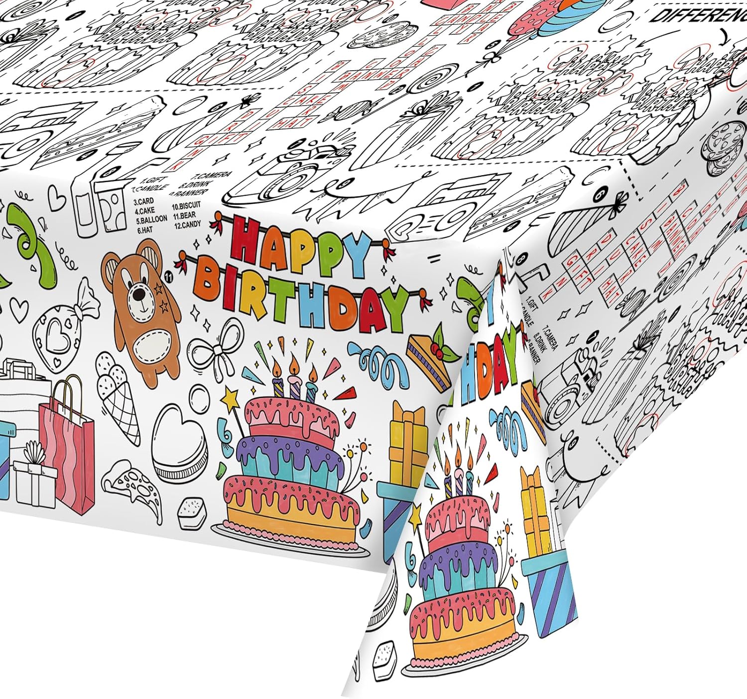 Gatherfun Happy Birthday Party Supplies Color-in Disposable Paper Tablecloth | 5...