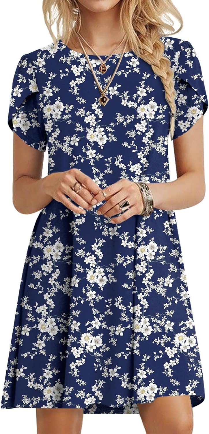 HOTGIFT 2025 Womens Dress Summer Short Sleeve Crewneck Sundress with Pockets M-4...