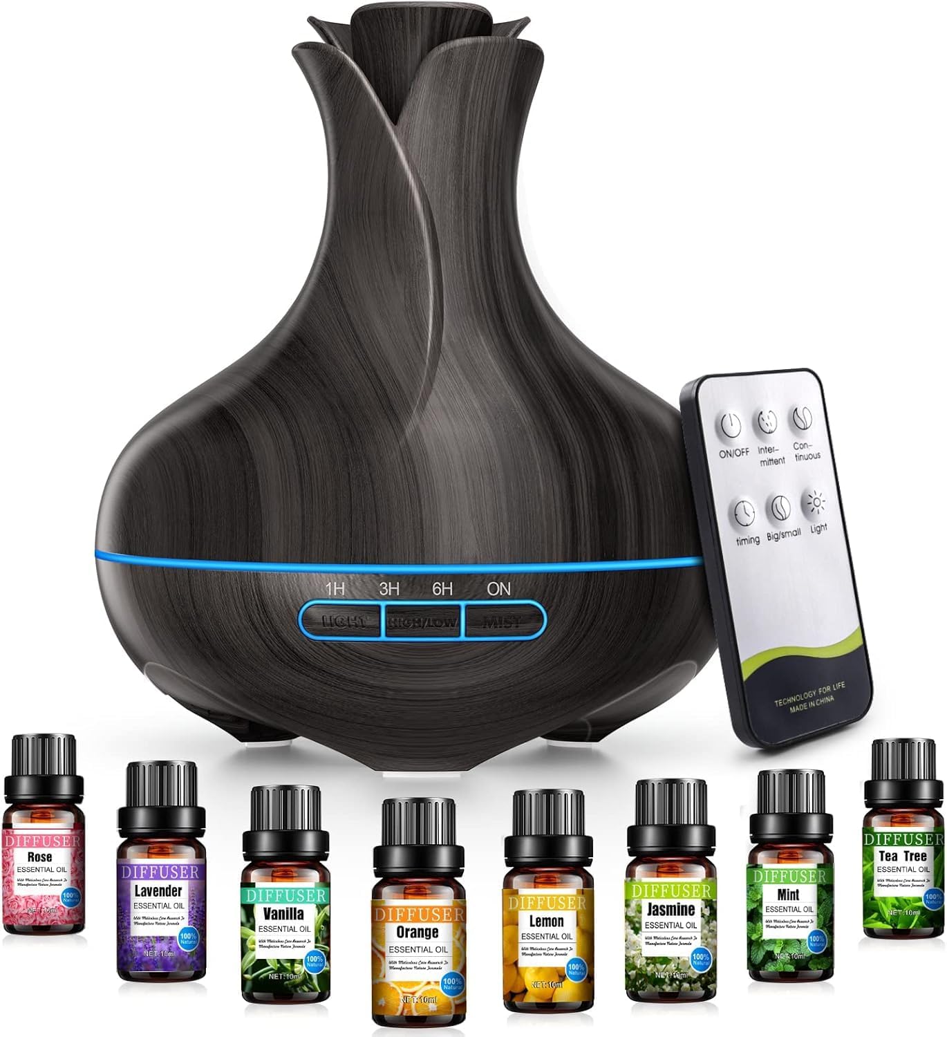 600 ML Aromatherapy Oil Diffusers With 8 Essential Oils Set, Ultrasonic Essentia...