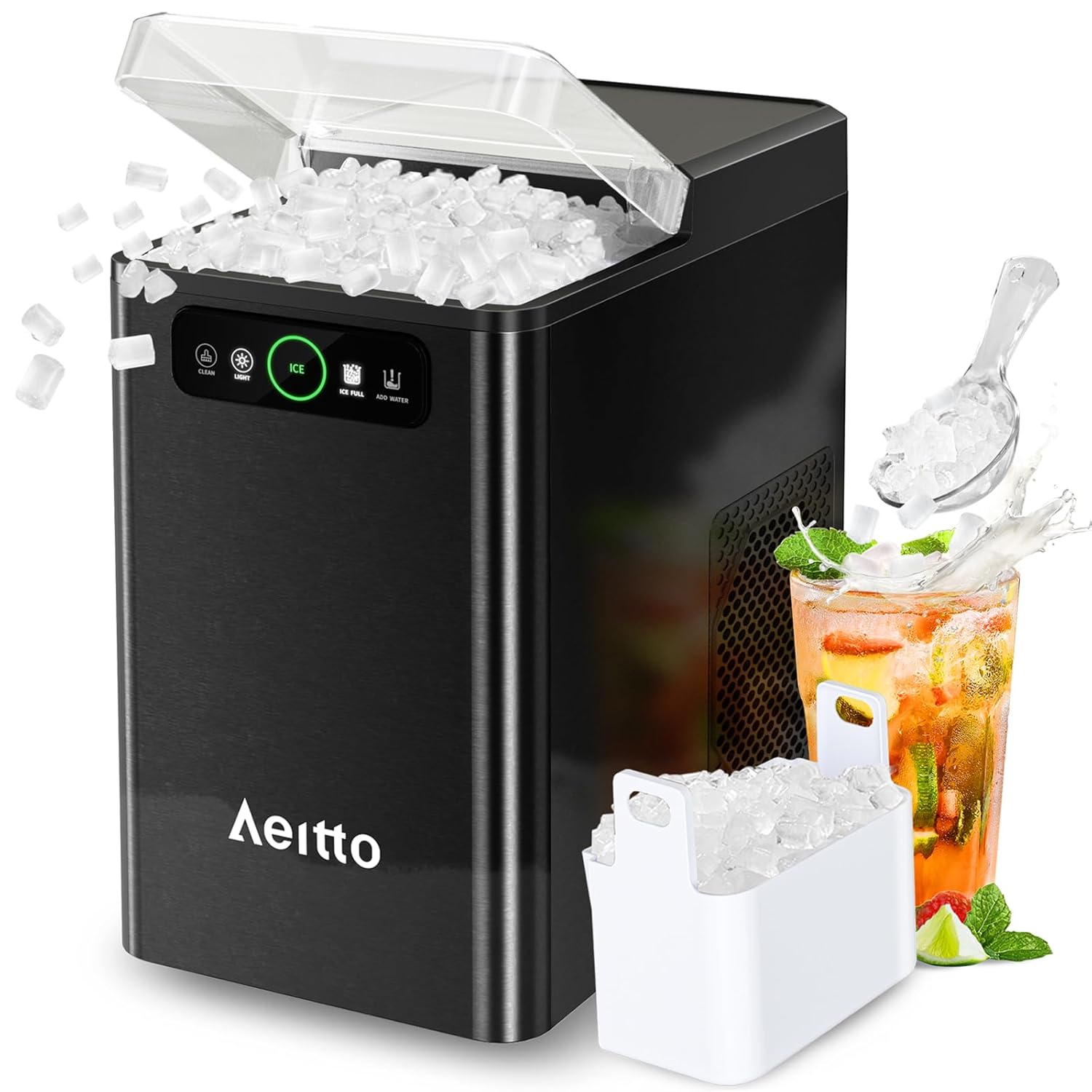 Aeitto Nugget Ice Maker 40Lbs/24H, Countertop Soft Chewable Ice Pebble Ice Machi...