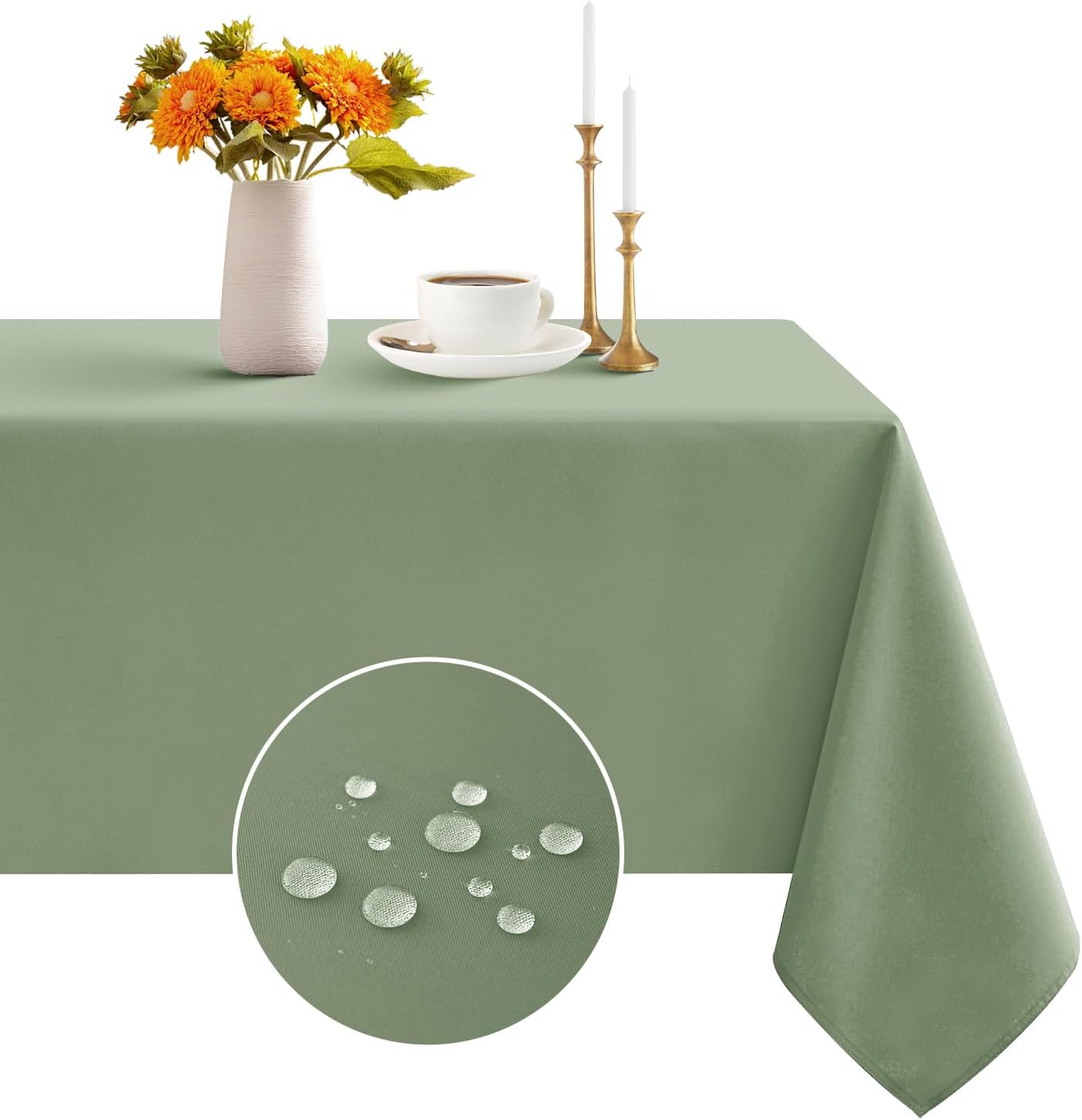 Romanstile Sage Green Table Cloth Wipe Clean Rectangular 140x200 cm, Wipeable wa...