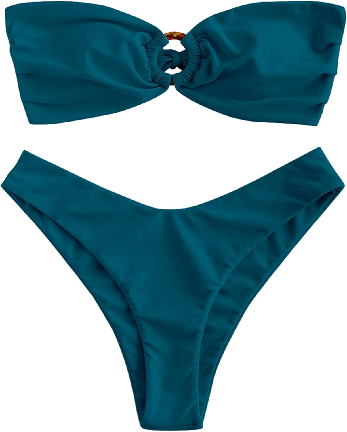 ZAFUL Women's Bandeau Bikini O Ring Strapless Tie Back High Cut Two Piece Swimsu...