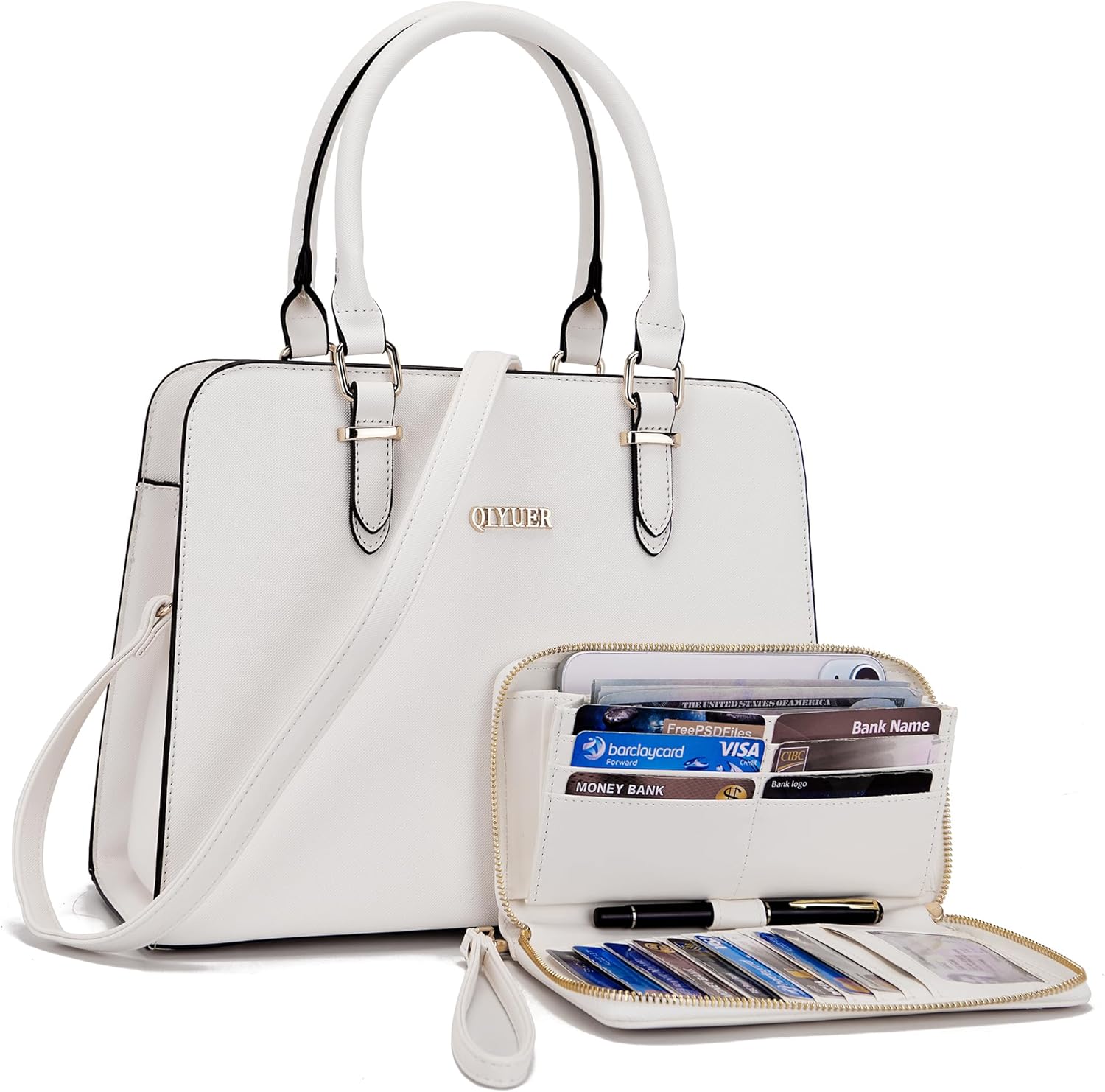 Qiyuer Satchel Purses For Women Top Handle Bag Purse And Wallet Set Work Tote Ba...