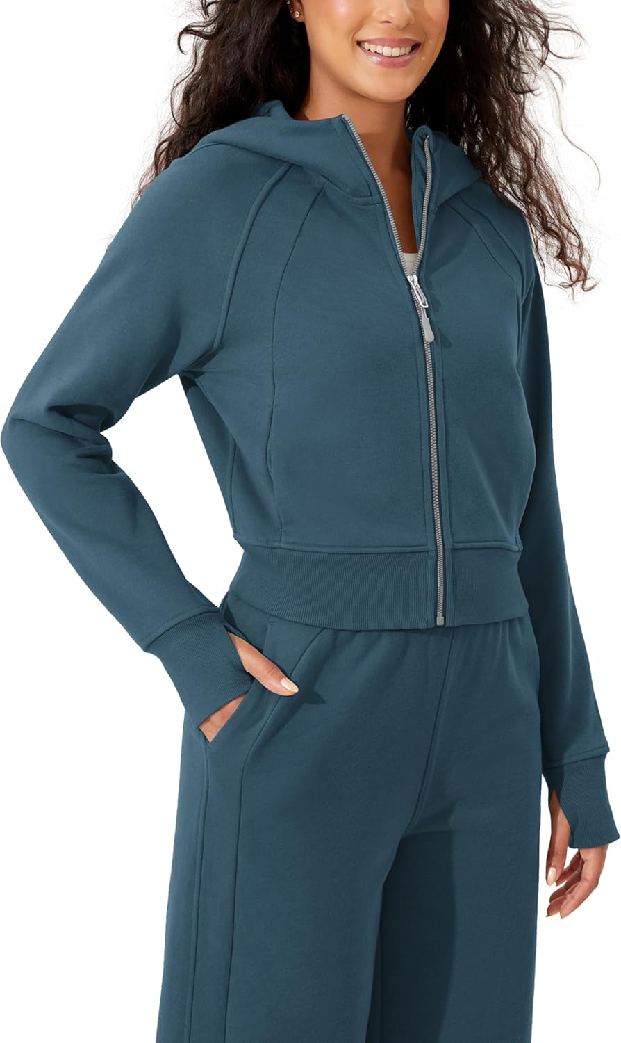 ODODOS Full-Zip Cropped Hoodies for Women Fleece Lined Long Sleeve Crop Sweatshi...