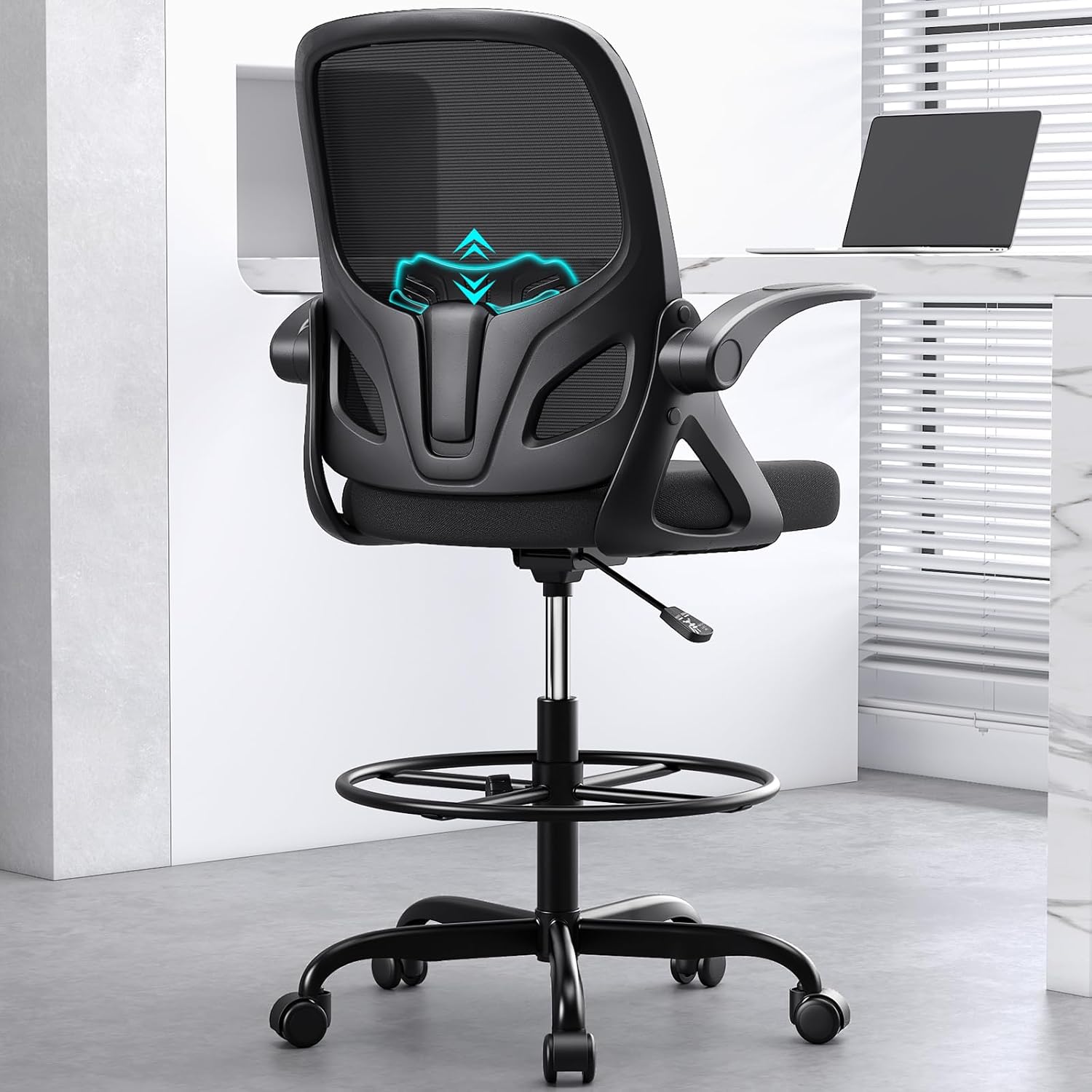 Tall Drafting Chair with Footrest Ring for Home and Work, Ergonomic Home Desk Of...
