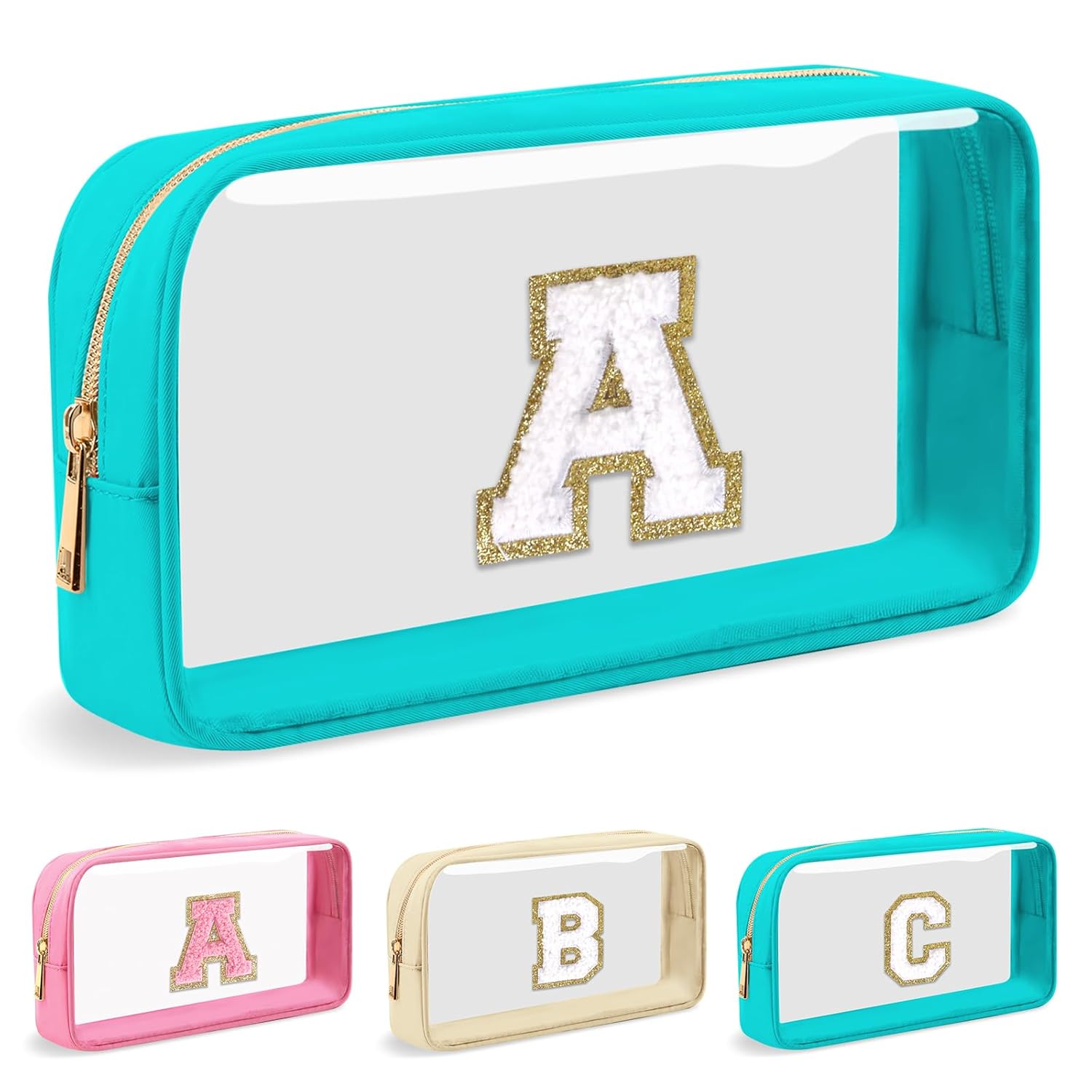 Personalized Initial Letter Clear Makeup Bag,Preppy Small Nylon&PVC Cosmetic Zip...