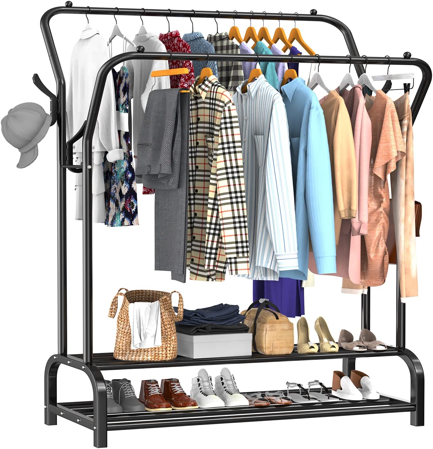 LOEFME Clothes Rail, Heavy Duty Metal Coat Stand, Free Standing Clothes Rack Sho...