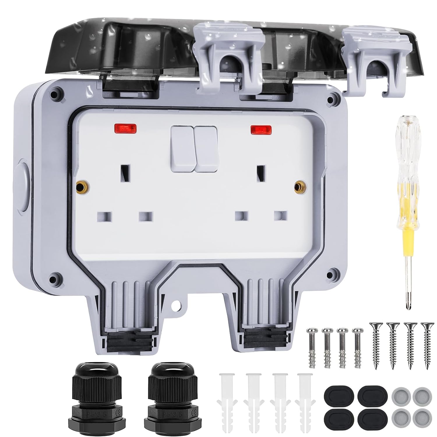 Powerole Double Outdoor Socket Waterproof Socket, Wall Electrical Outlets, IP66...