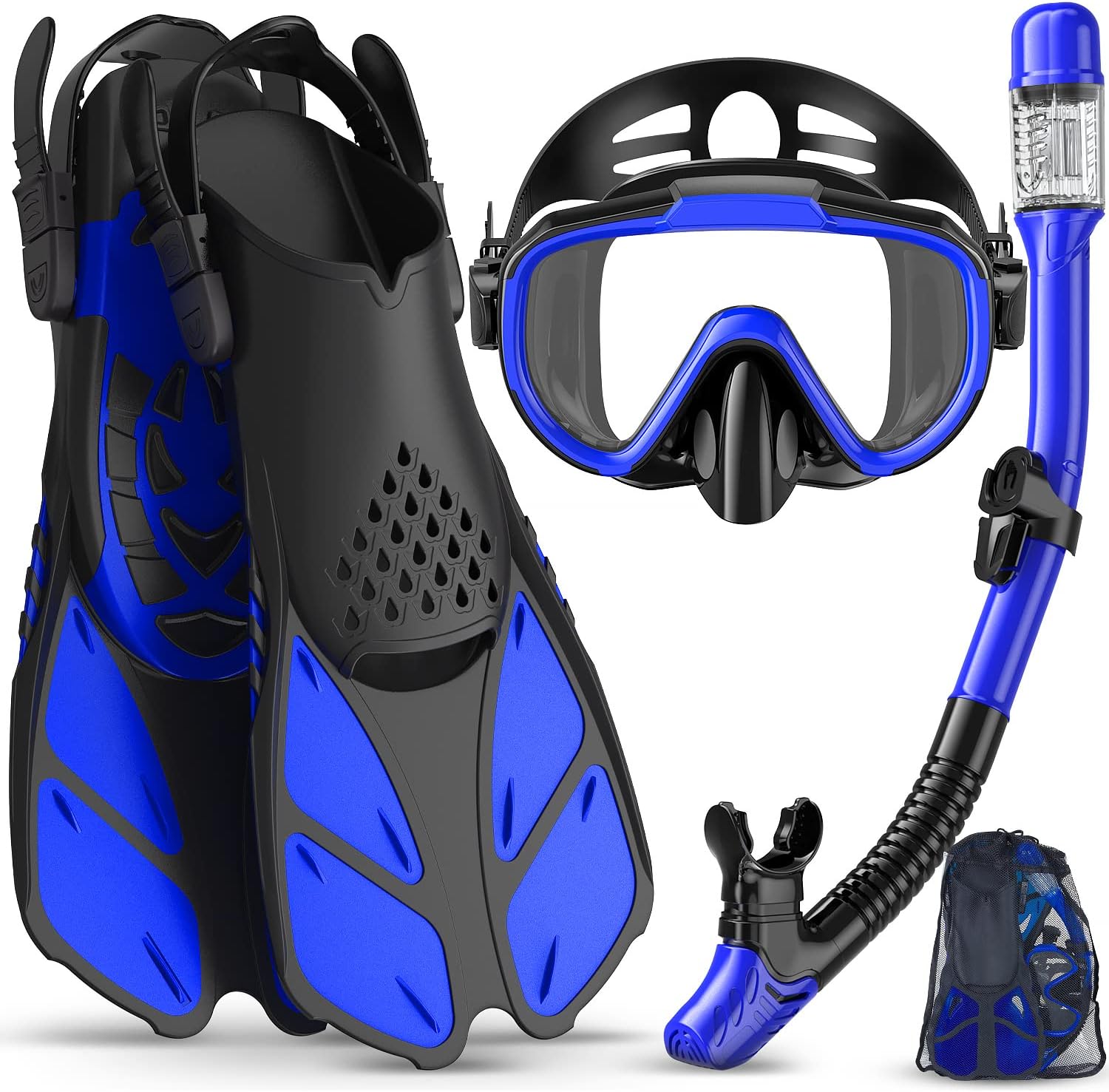 Snorkeling Gear for Adults Men Women,4 in 1 Snorkel Set with Panoramic View Divi...
