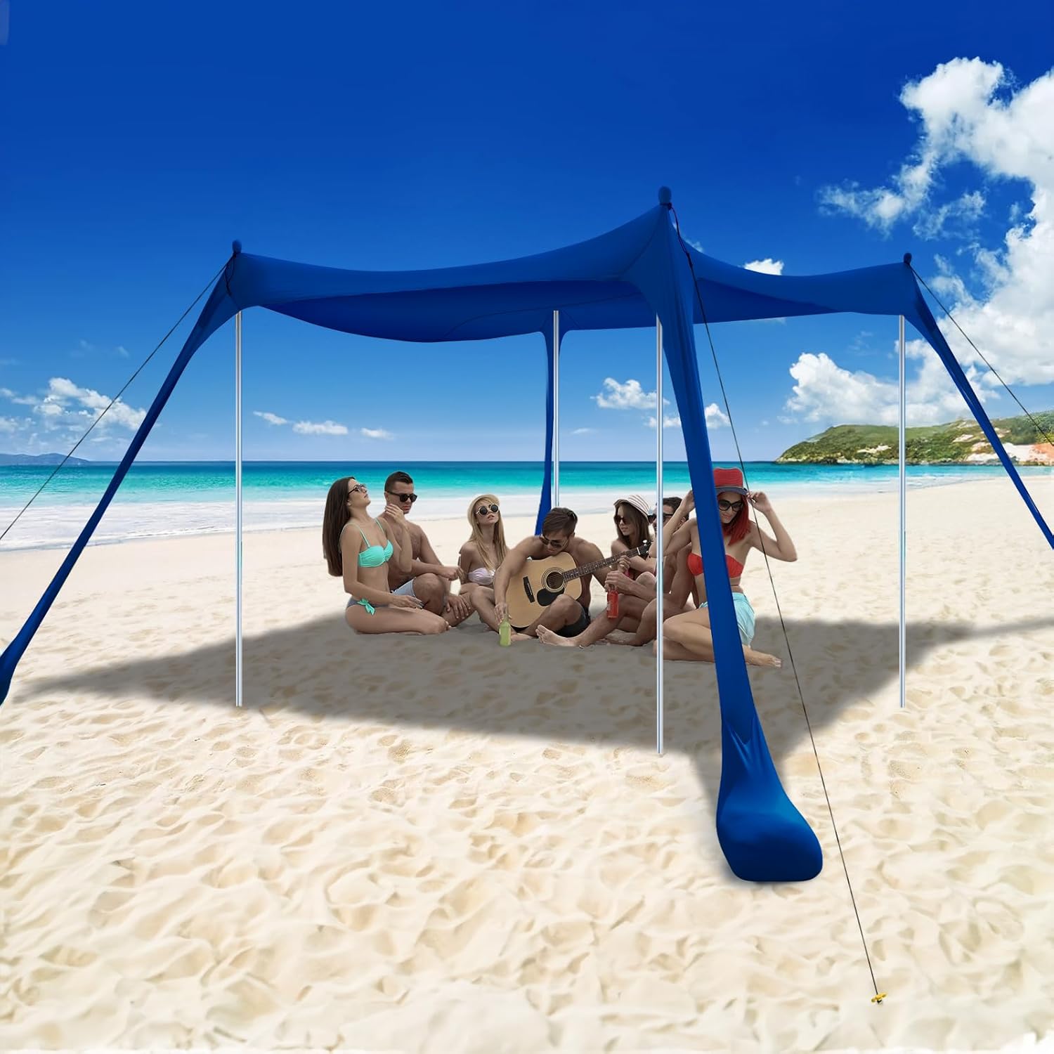 COMMOUDS Beach Tent, Camping Sun Shelter with UPF50+ Protection, Sand Shovels, G...