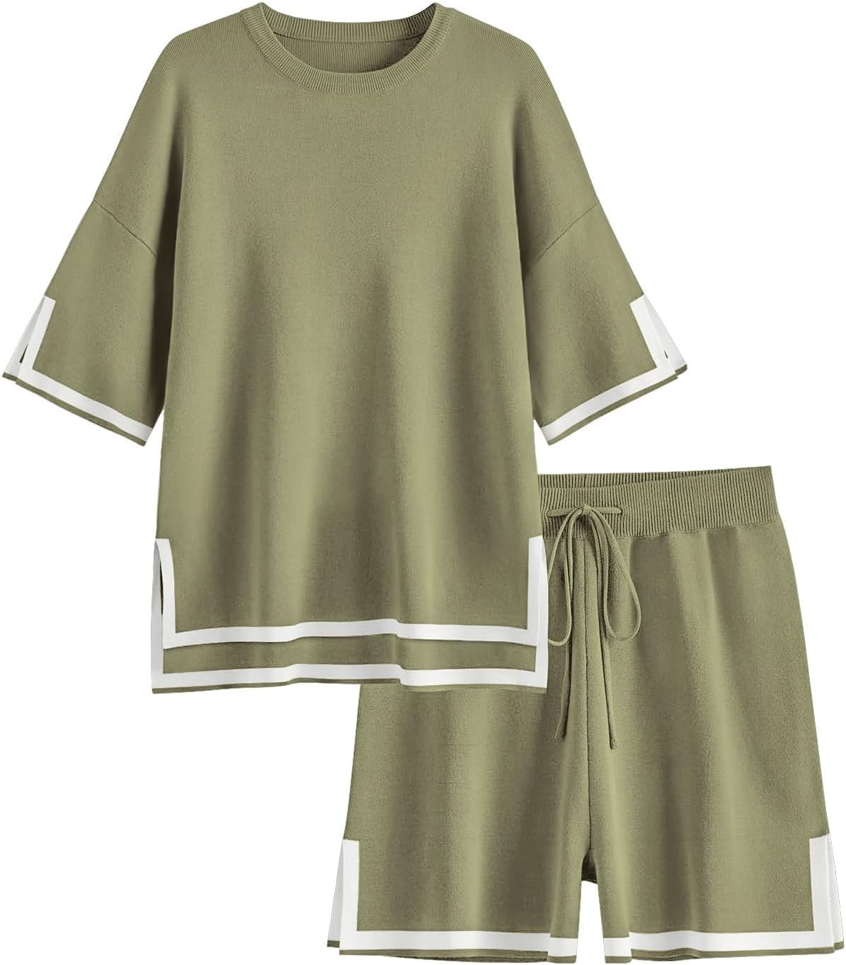 Ekouaer Womens Knit Lounge Set 2 Piece Sweater Sets Short Sleeve Sweatsuit Pullo...