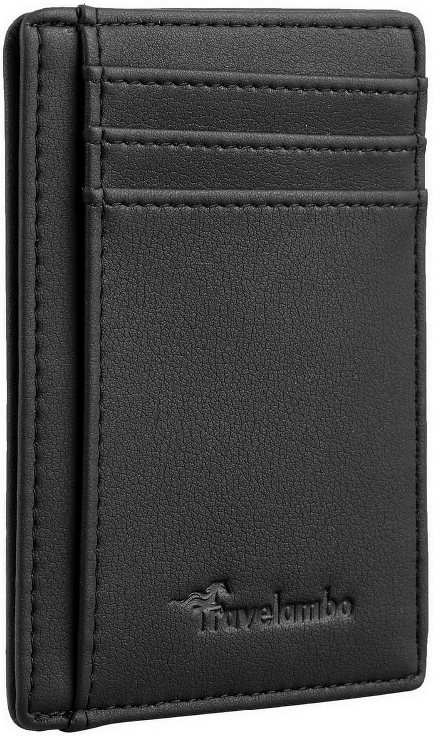 Travelambo Front Pocket Minimalist Leather Slim Wallet RFID Blocking Medium Size...
