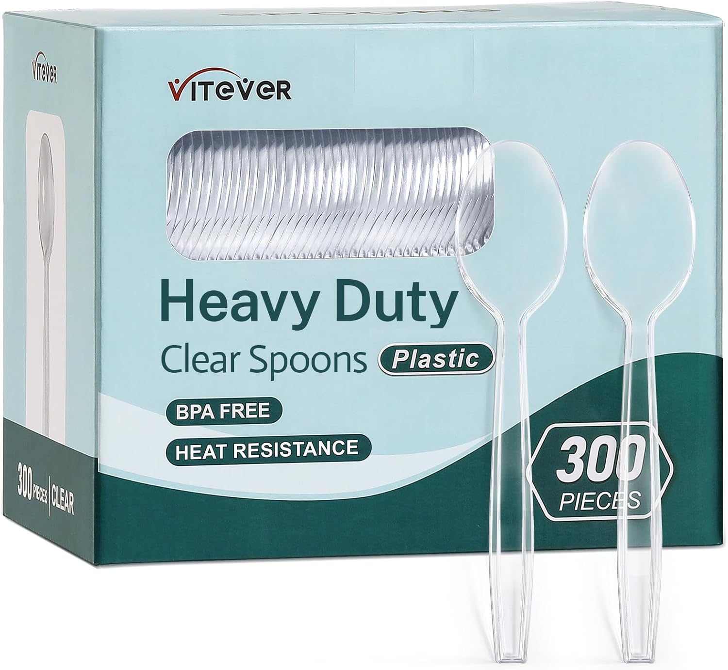 [300 Count] Clear Heavy Duty Plastic Spoons, Heavyweight Disposable Spoons, Fanc...
