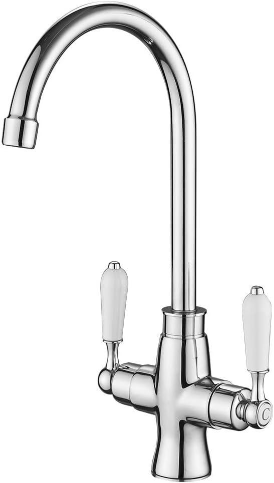Heable Kitchen Sink Mixer Tap Elegant White Ceramic Dual Lever Monobloc Swivel S...