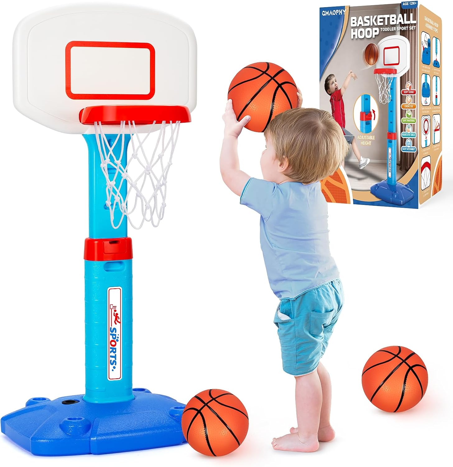Toddler Basketball Hoop Indoor for Age 1-3, Adjustable Kids Basketball Hoop, Min...