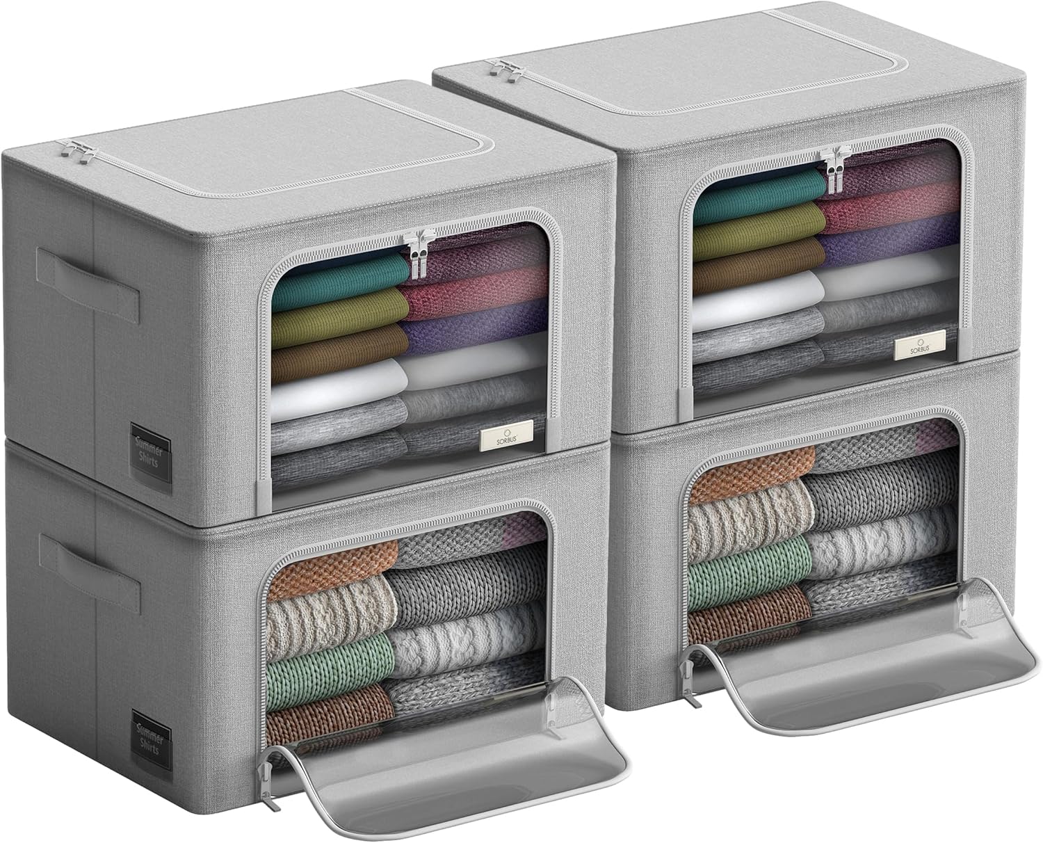 Sorbus Storage Bins with Metal Frame - Stackable & Foldable Clothes Organizer Ba...