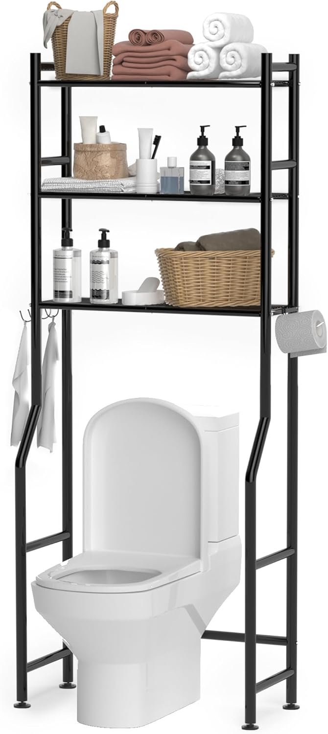 3-Tier Over The Toilet Storage, Space Saver Metal Bathroom Shelves, Freestanding...