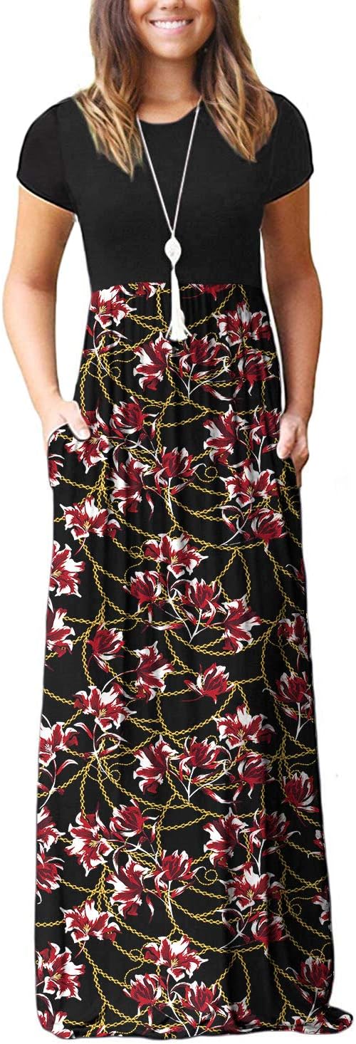DEARCASE Maxi Dress for Women Short Sleeve Casual Summer Loose Plain Comfy Long...