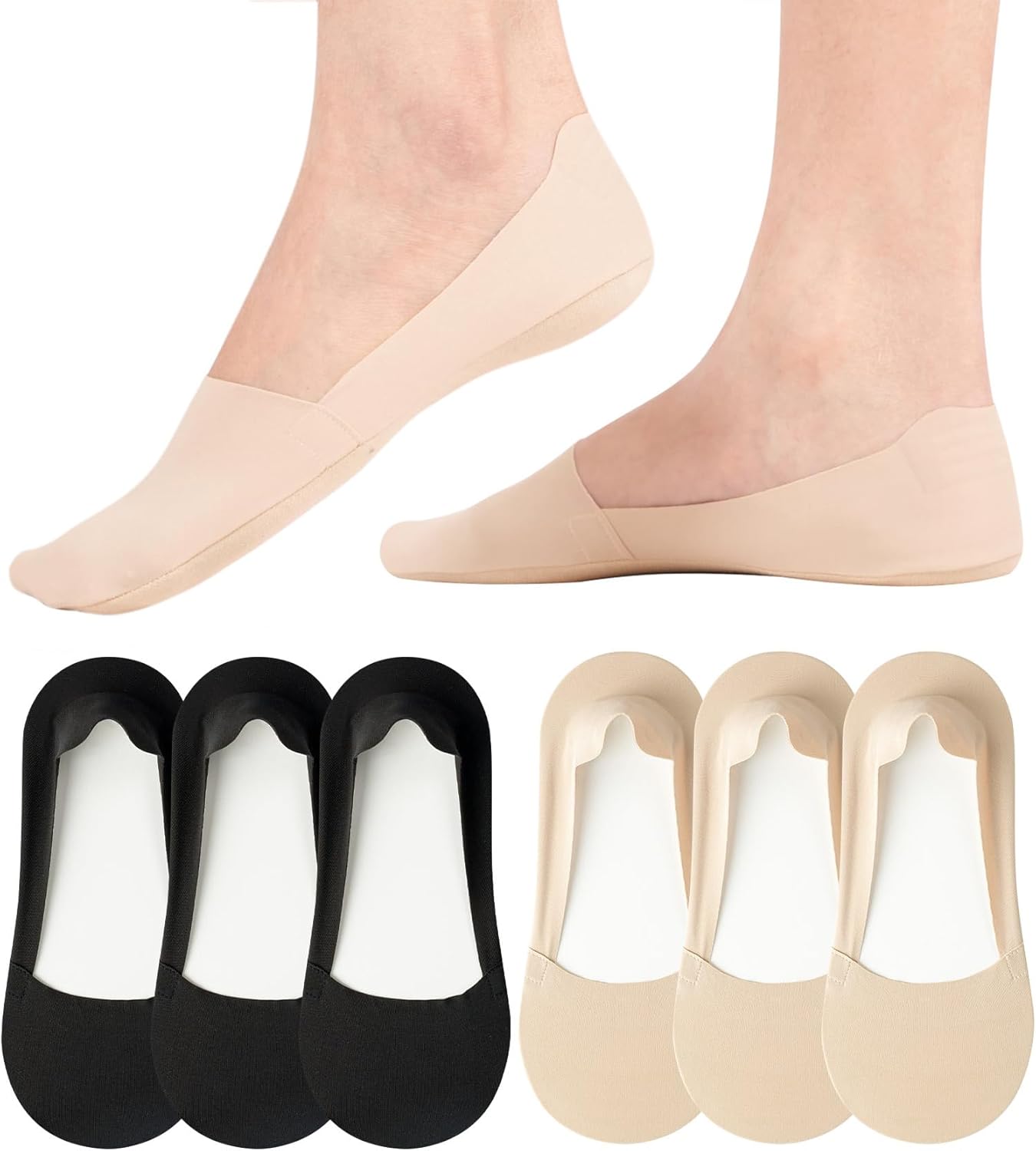 No Show Socks Womens Nylon Non Slip Low Cut Invisible Liner Footies Thin Silk So...