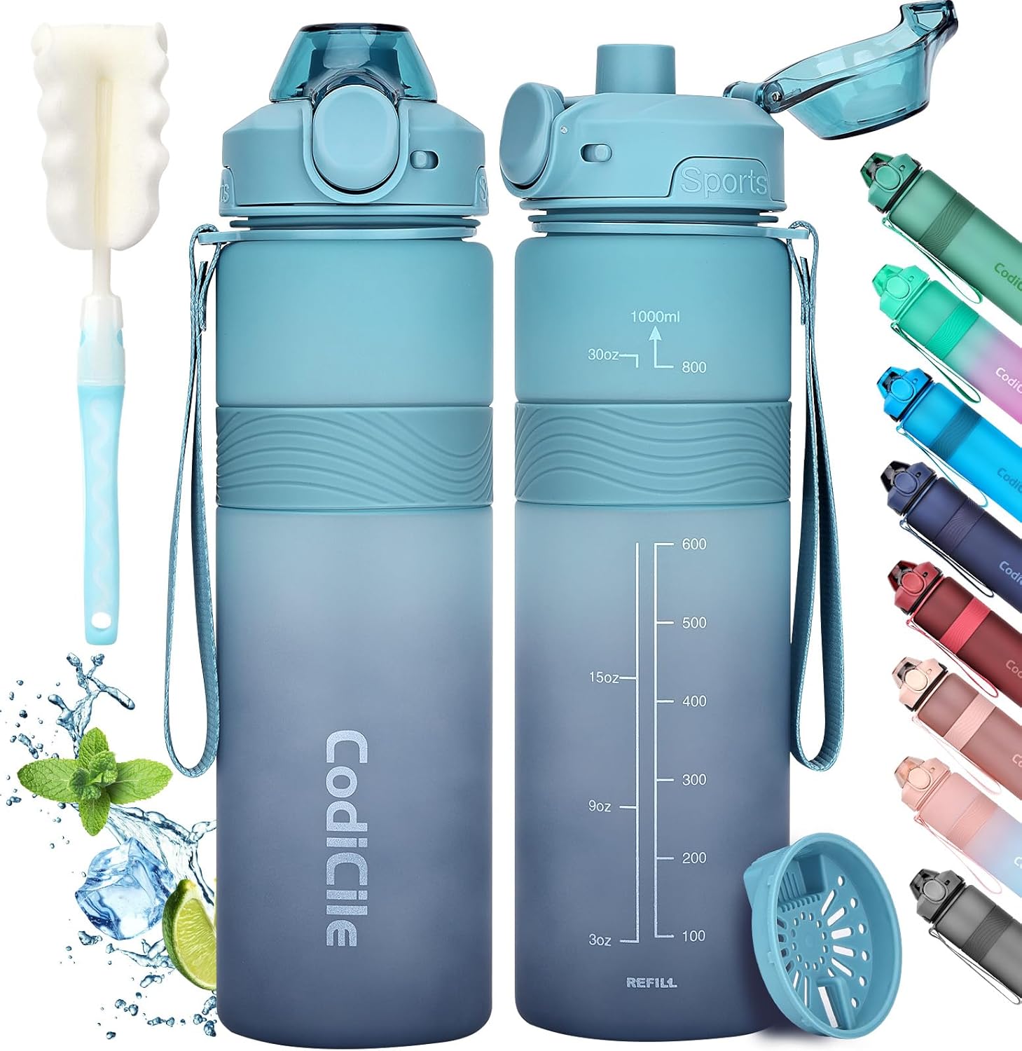 CodiCile Water Bottle, BPA Free 1l Water Bottle Leak Proof Drinks Bottle, Large...