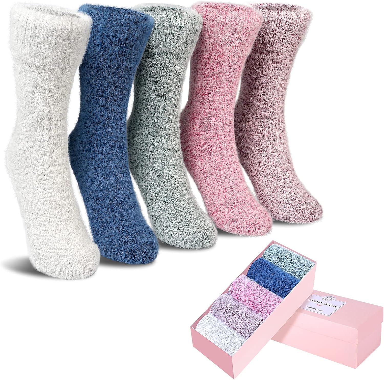ICEIVY 5 Pairs Fuzzy Cozy Socks for Womens Warm Wool Slipper Soft Bed Ladies The...