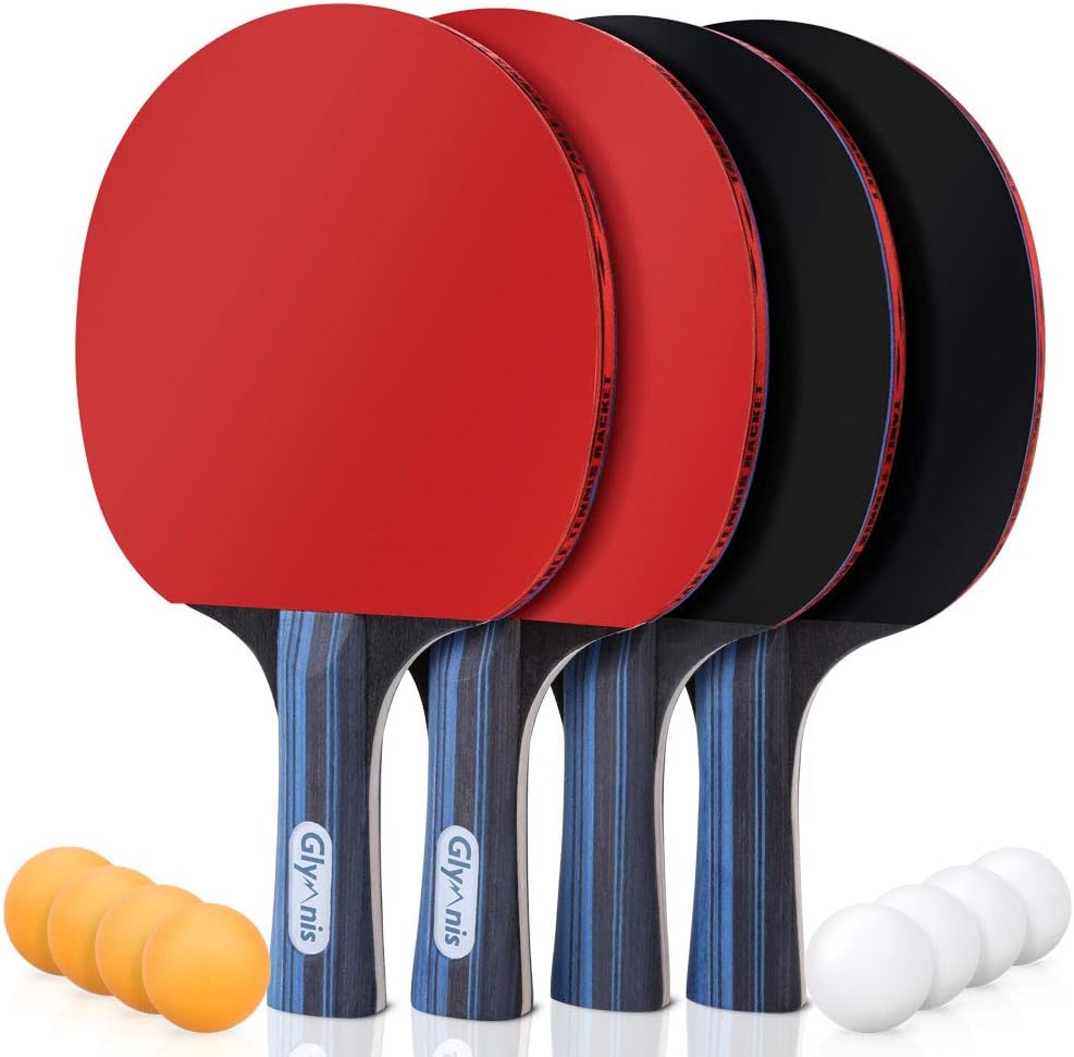 Ping Pong Paddles Set of 4 Table Tennis Rackets with 8 Balls, Storage Case for I...