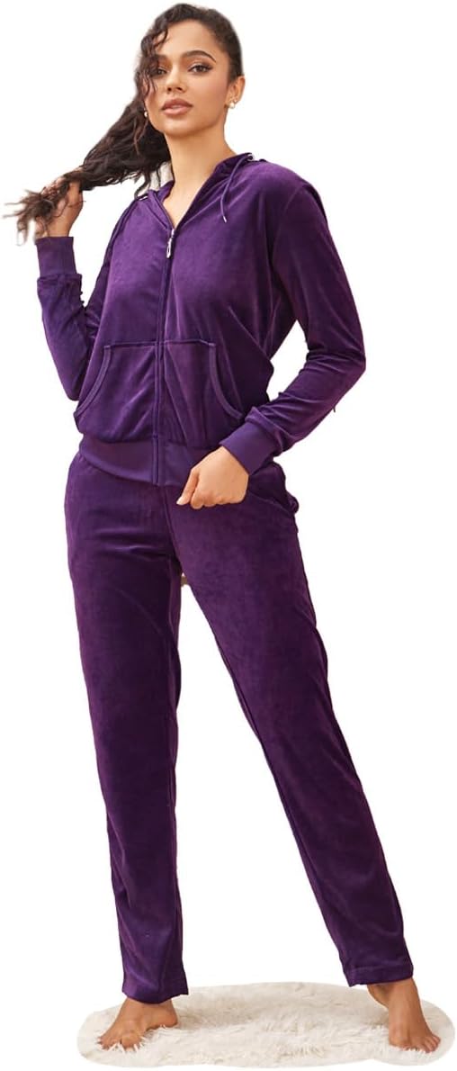 Velour Tracksuit Womens Sweatsuit Set - Athletic Zip Up Hoodies and Sweatpants O...