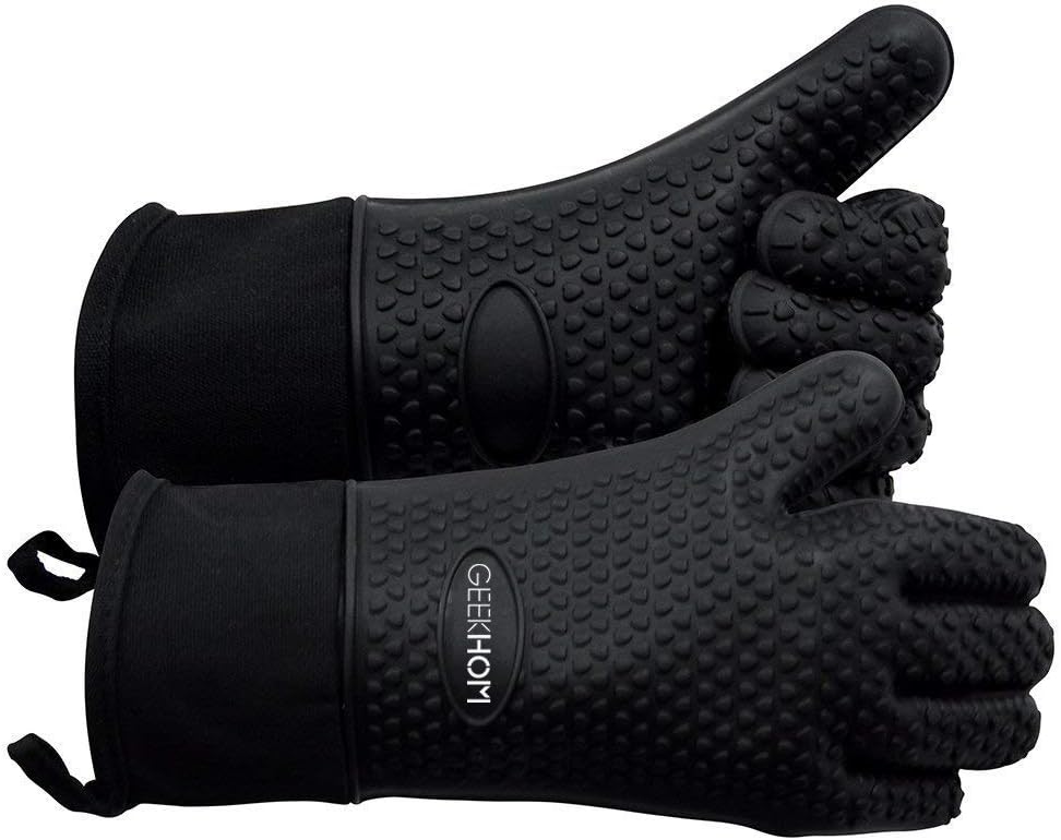 GEEKHOM Silicone Oven Gloves Heat Resistant Silicone Oven Mitts BBQ Gloves Water...