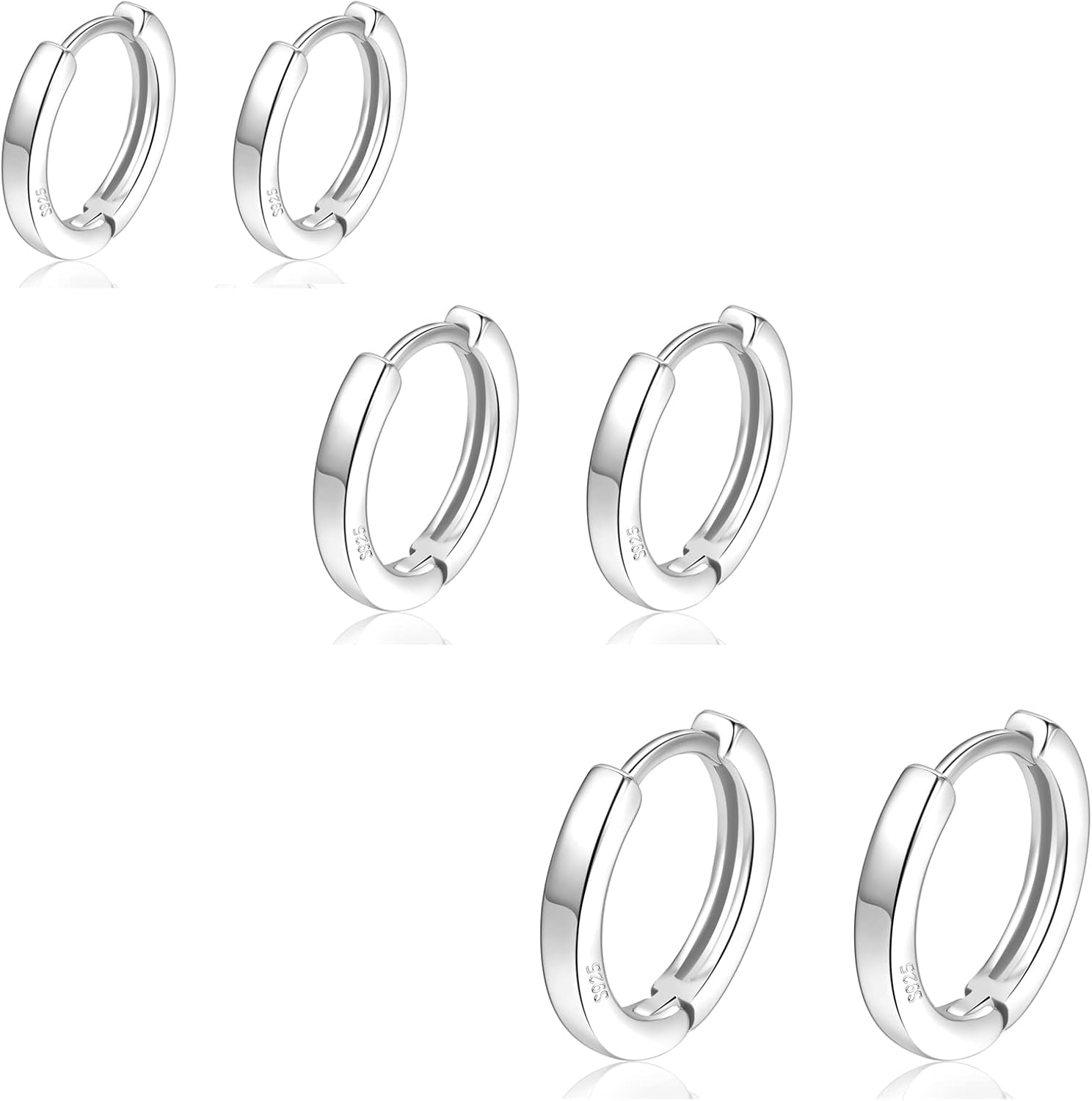 3 Pairs Sterling Silver Hoop Earrings for Women S925 Huggie Hoop Earrings With C...