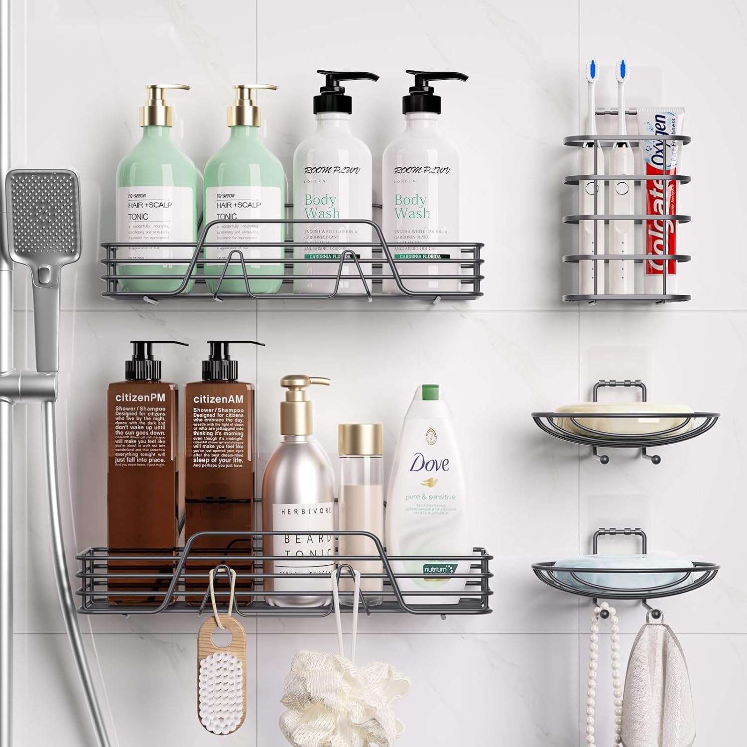 Adhesive Shower Caddy Organizer Shelves Rack-5 Pack Corner Bathroom Storage Orga...