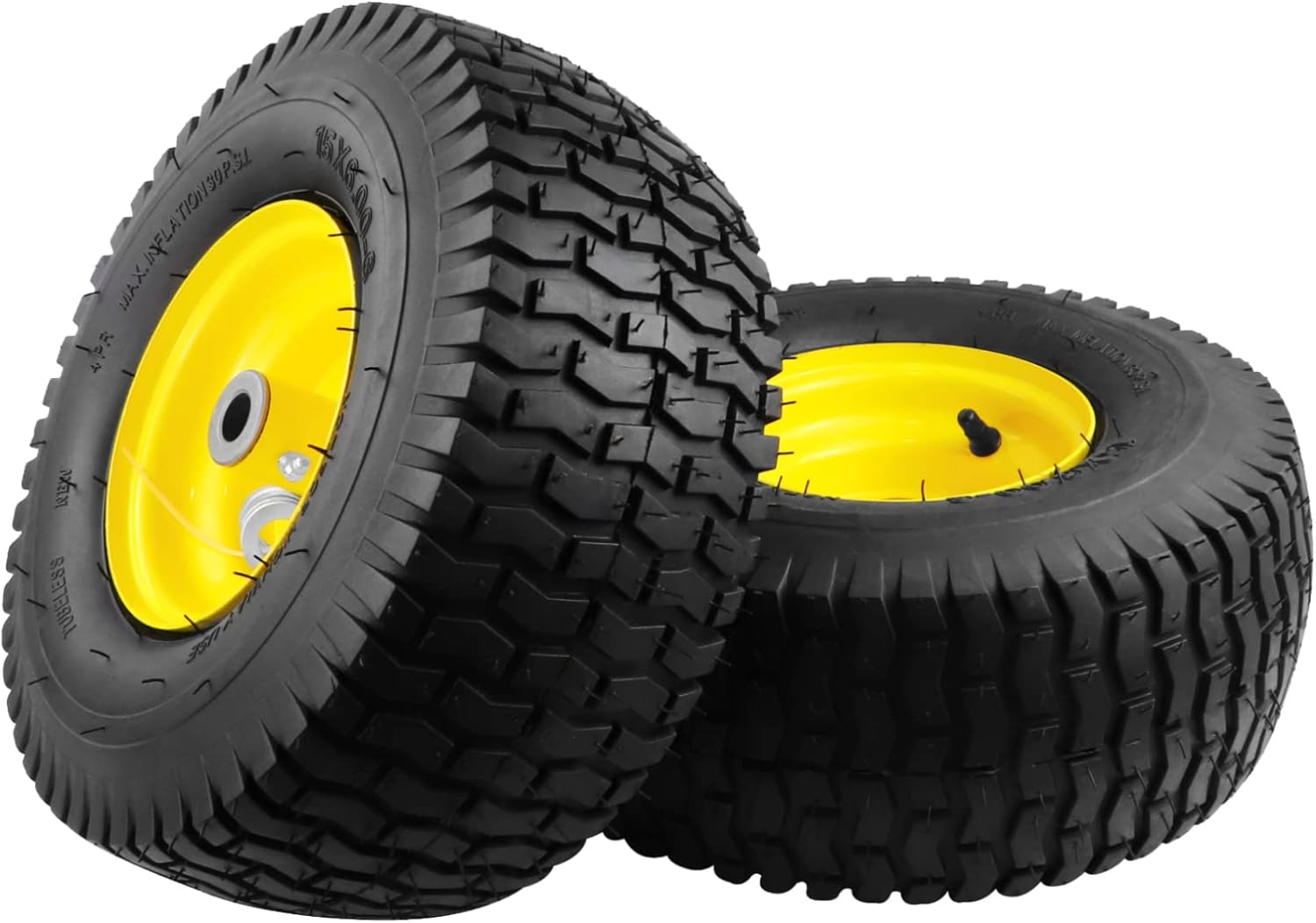 2PCS 15x6.00-6 Lawn Mower Tires, 4 Ply Tubeless 15x6-6 Front Tire Assembly Repla...