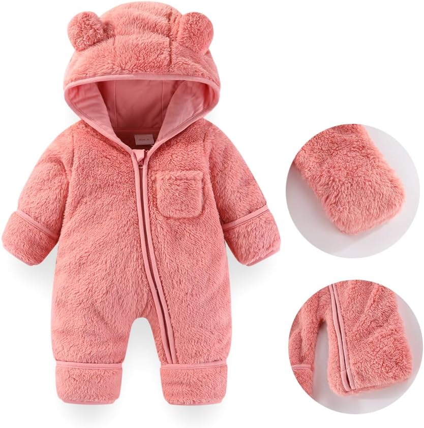 Fairy Baby Baby Snowsuit, Newborn Baby Bear Hooded Footed Romper Fleece Snowsuit...
