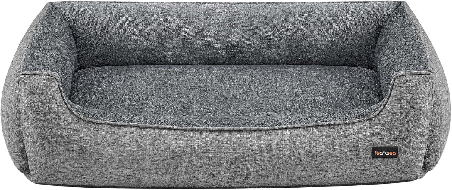 Feandrea Dog Bed, Linen-Look Pet Bed, Dog Sofa Bed with Raised Edges, Non-Slip B...