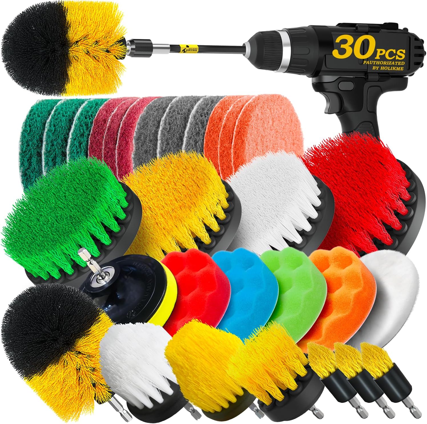 Holikme 30Pack Drill Brush Attachments Set,Scrub Pads & Sponge, Power Scrubber B...