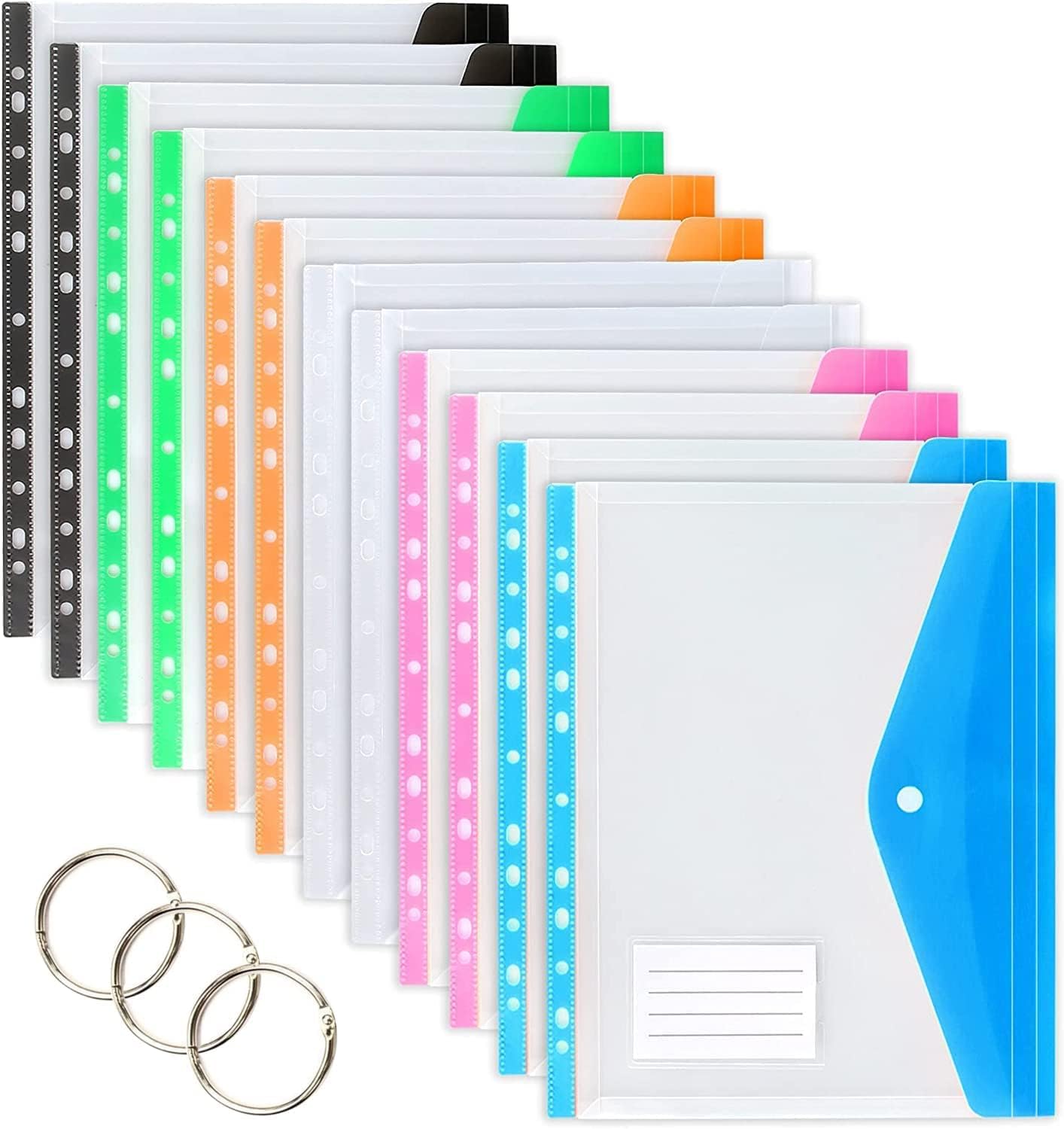 TOOELMON Punched Pockets A4 Plastic Wallets 12 Pack A4 Folders Wallets Plastic D...