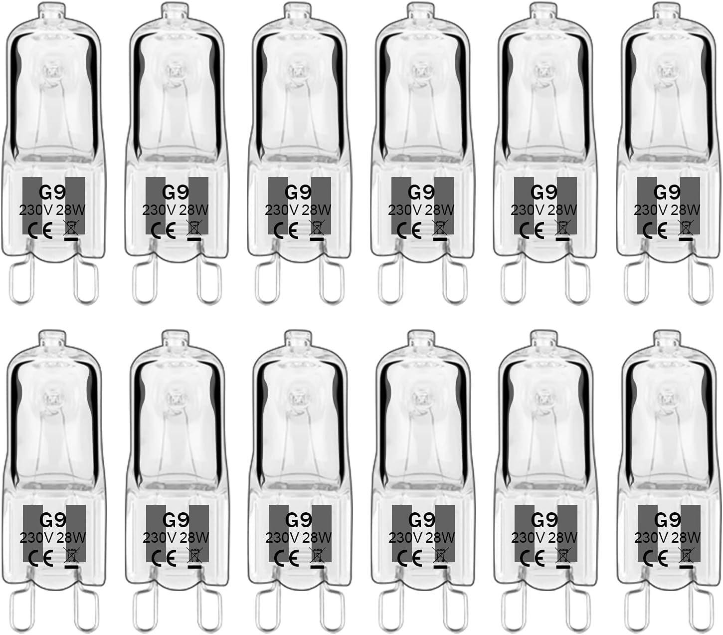 Haraqi 12 Pack G9 Halogen Bulbs 28W 230V 2800K Warm White 350Lm,Clear Capsule Ha...