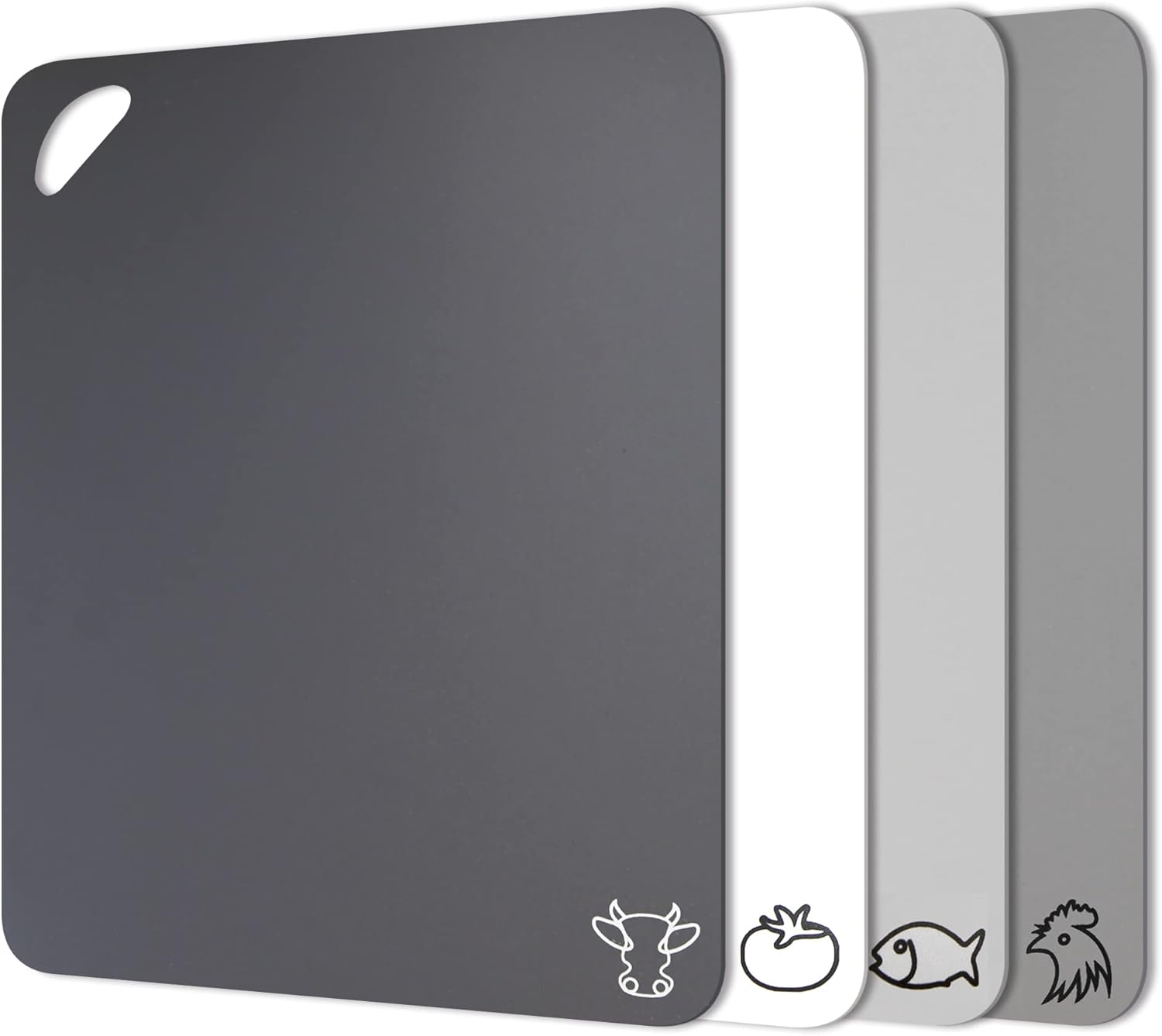 Fotouzy Plastic Cutting Board Flexible Mats with Food Icons, Set of 4, BPA-Free,...