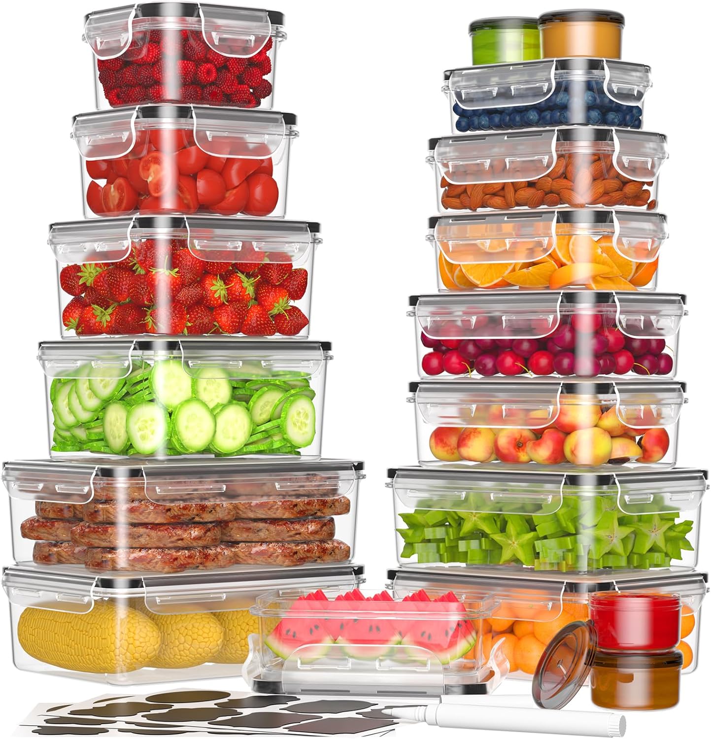 36-Piece Food Storage Containers with Lids(18 Containers & 18 Lids), Plastic Foo...