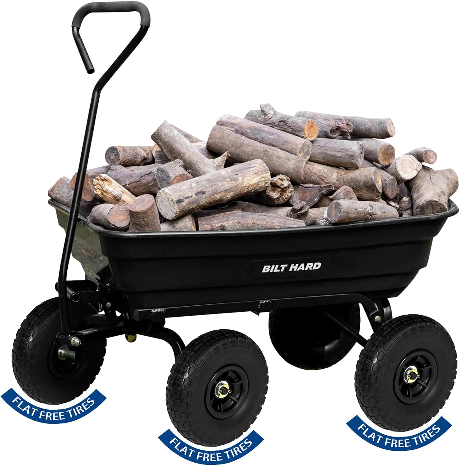 BILT HARD Poly Garden Dump Cart 600 lbs with No Flat Tires, Quick Release, 4 Cu...