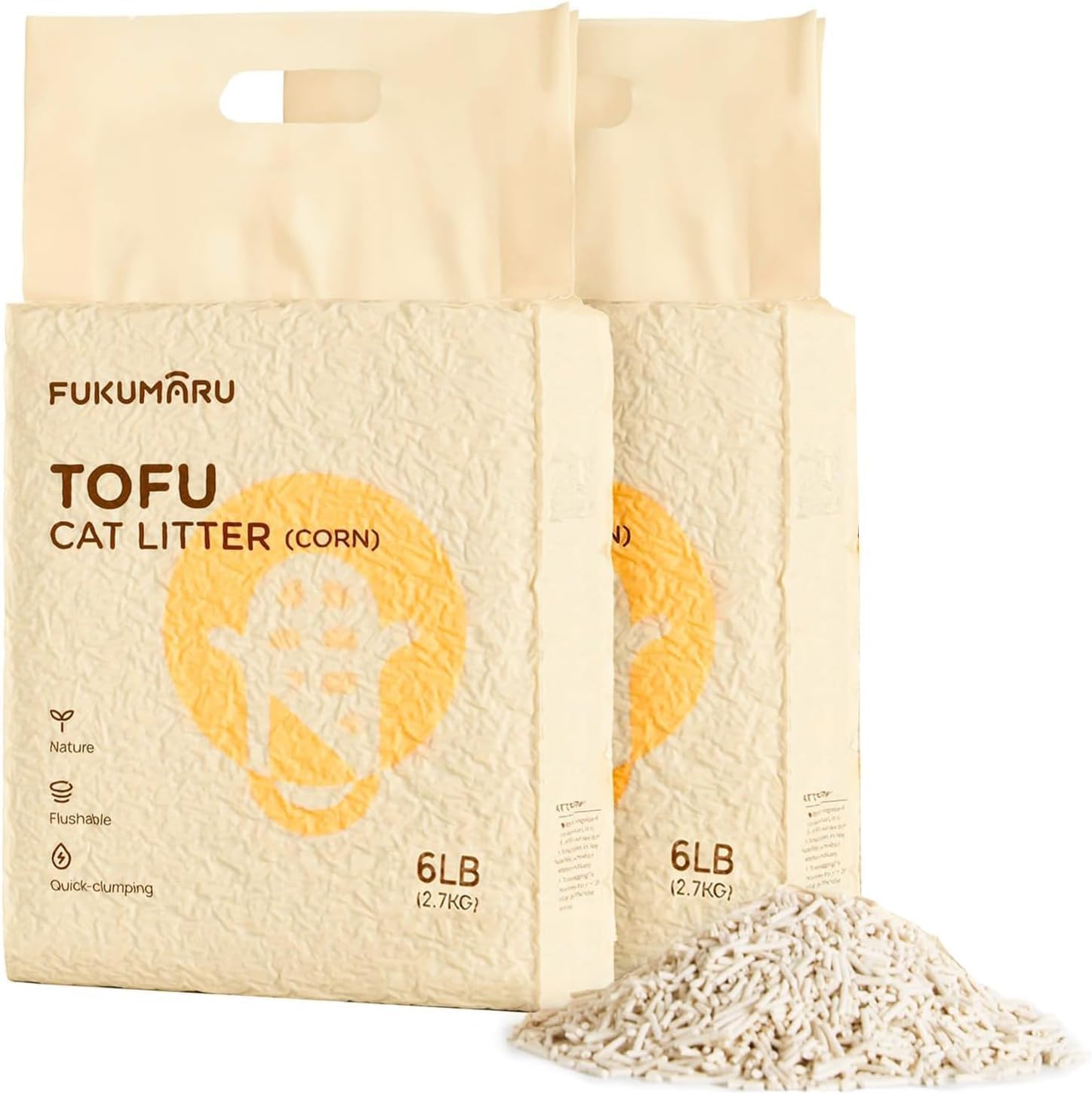 FUKUMARU Tofu Cat Litter Natural Unscented, Dust Free Litter, Flushable Direct t...