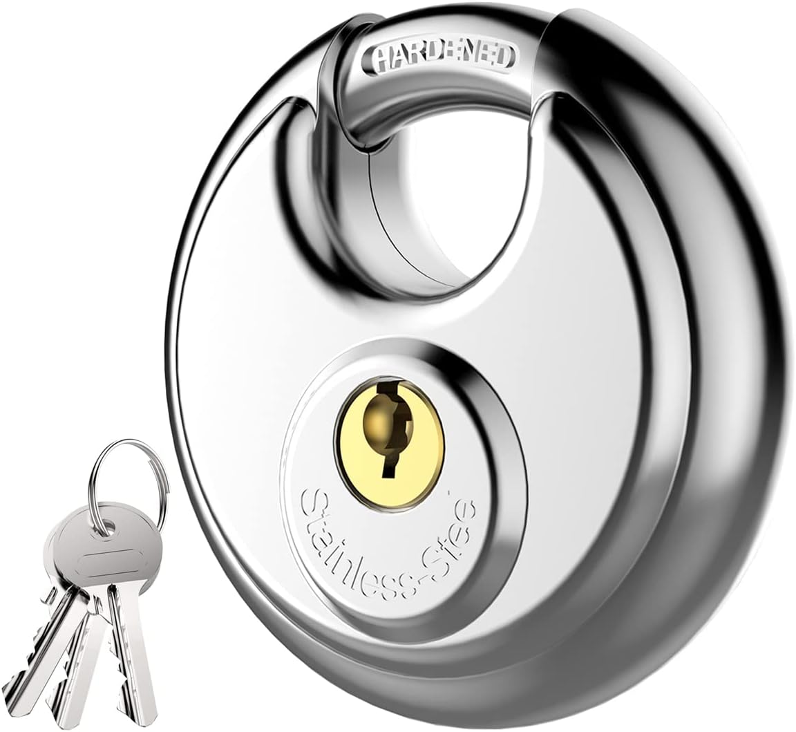 Puroma Keyed Padlock, Stainless Steel Discus Locker Lock Heavy Duty Locks with 3...