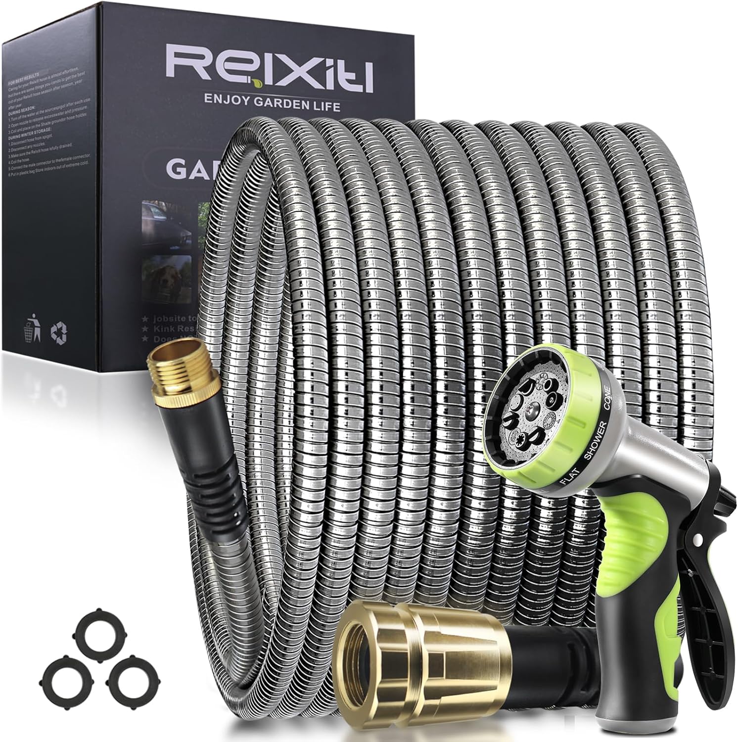Relxitl Garden Hose 50FT, Stainless Steel Garden Hose Metal, Flexible Water Hose...