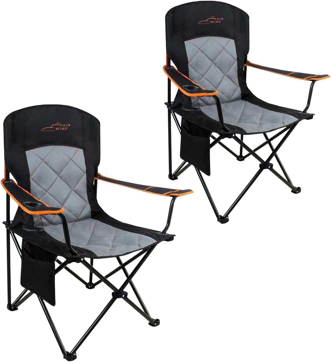FAIR WIND 2 Pack Oversized Fully Padded Camping Chair Heavy Duty Quad Fold Arm C...