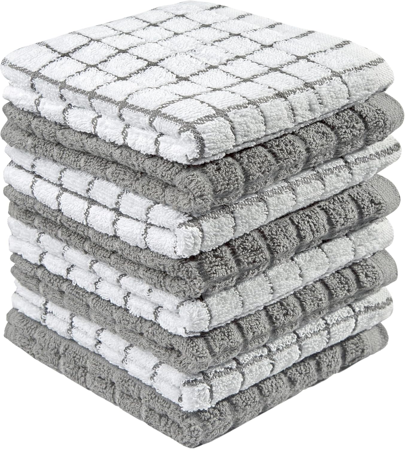 Bumble Premium Cotton Dish Cloths (12" x 12") Grey Check Design | Highly Absorbe...