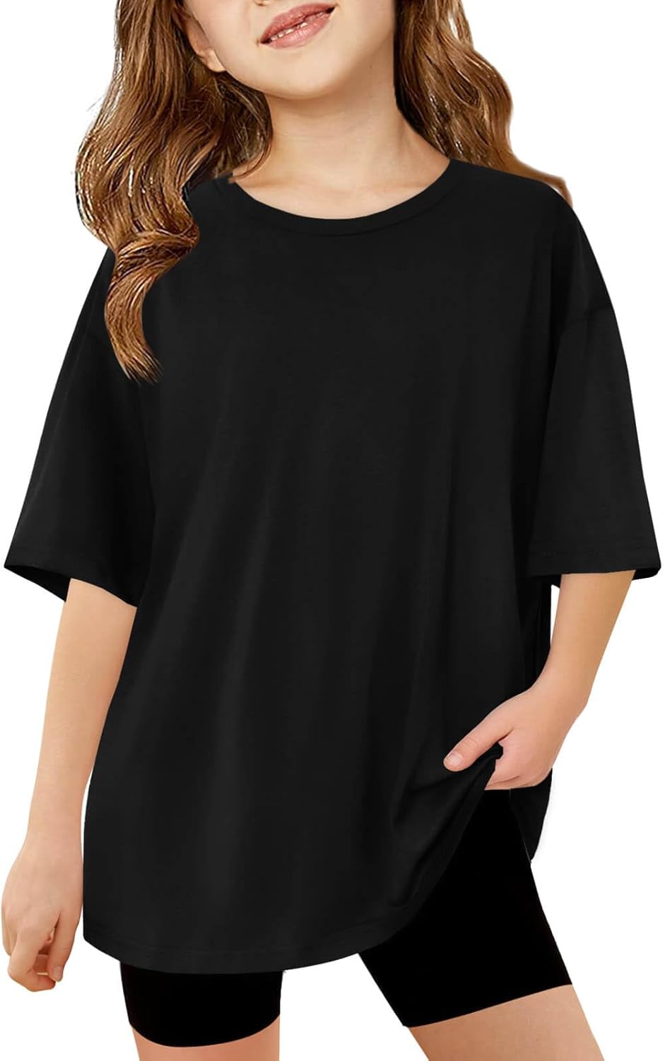 Haloumoning Girls Short Sleeve T Shirts Kids Summer Oversized Tops Casual Crewne...