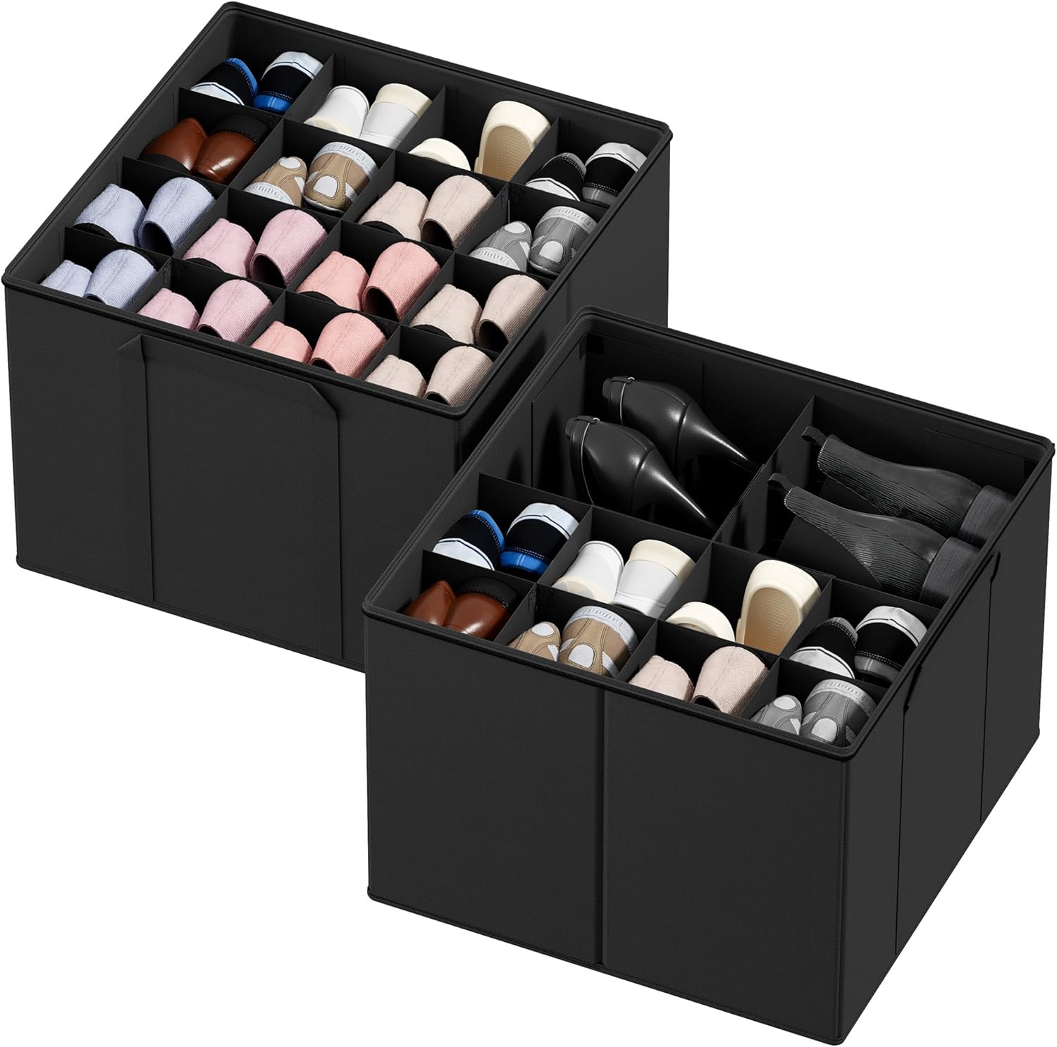 SpaceAid Shoe Organizer for Closet, 2 Pack Foldable Shoe Storage Containers Bask...