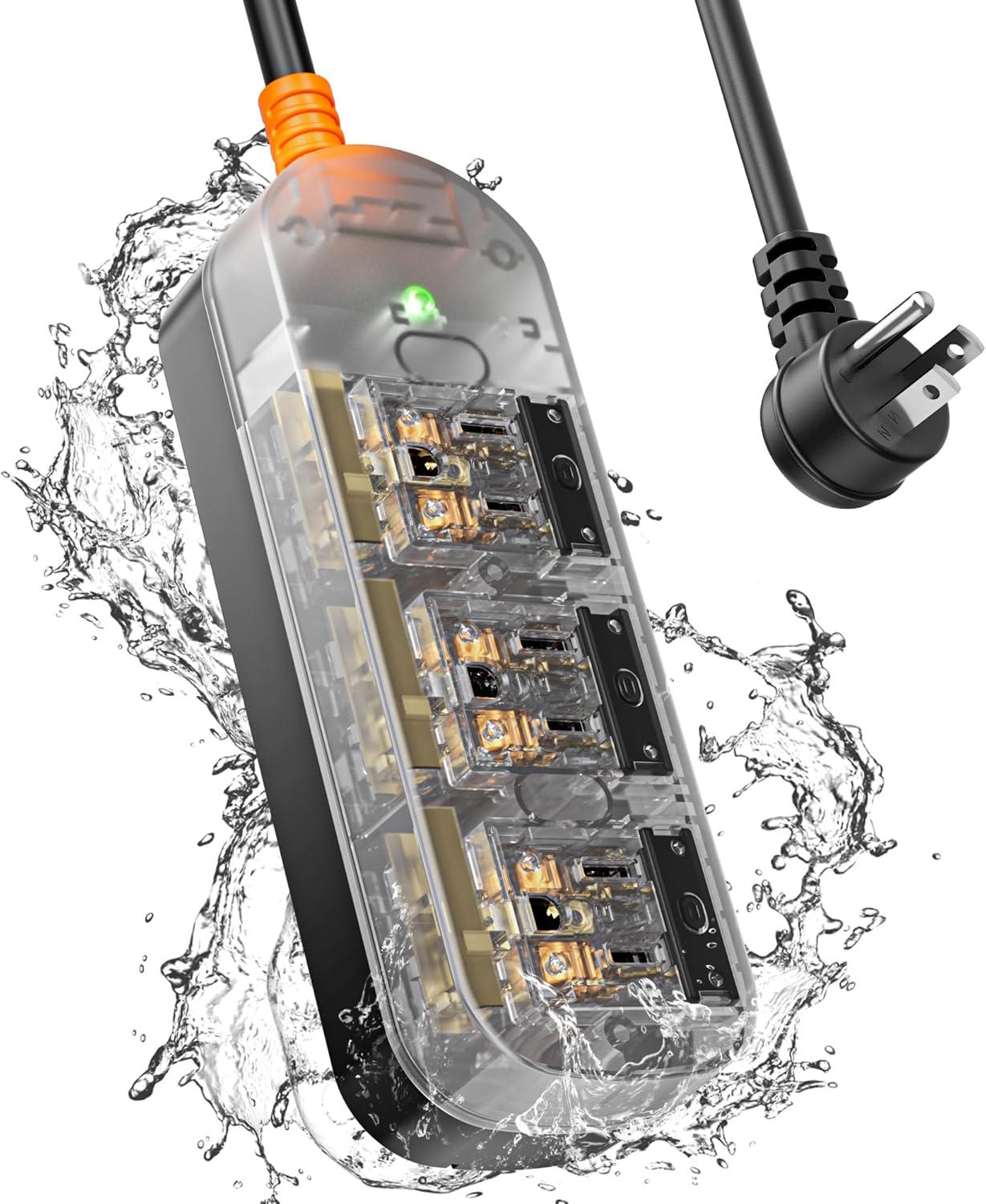 EIGSO Crystal Clear Power Strip, IPX6 Grade Waterproof Surge Protector with 3 AC...