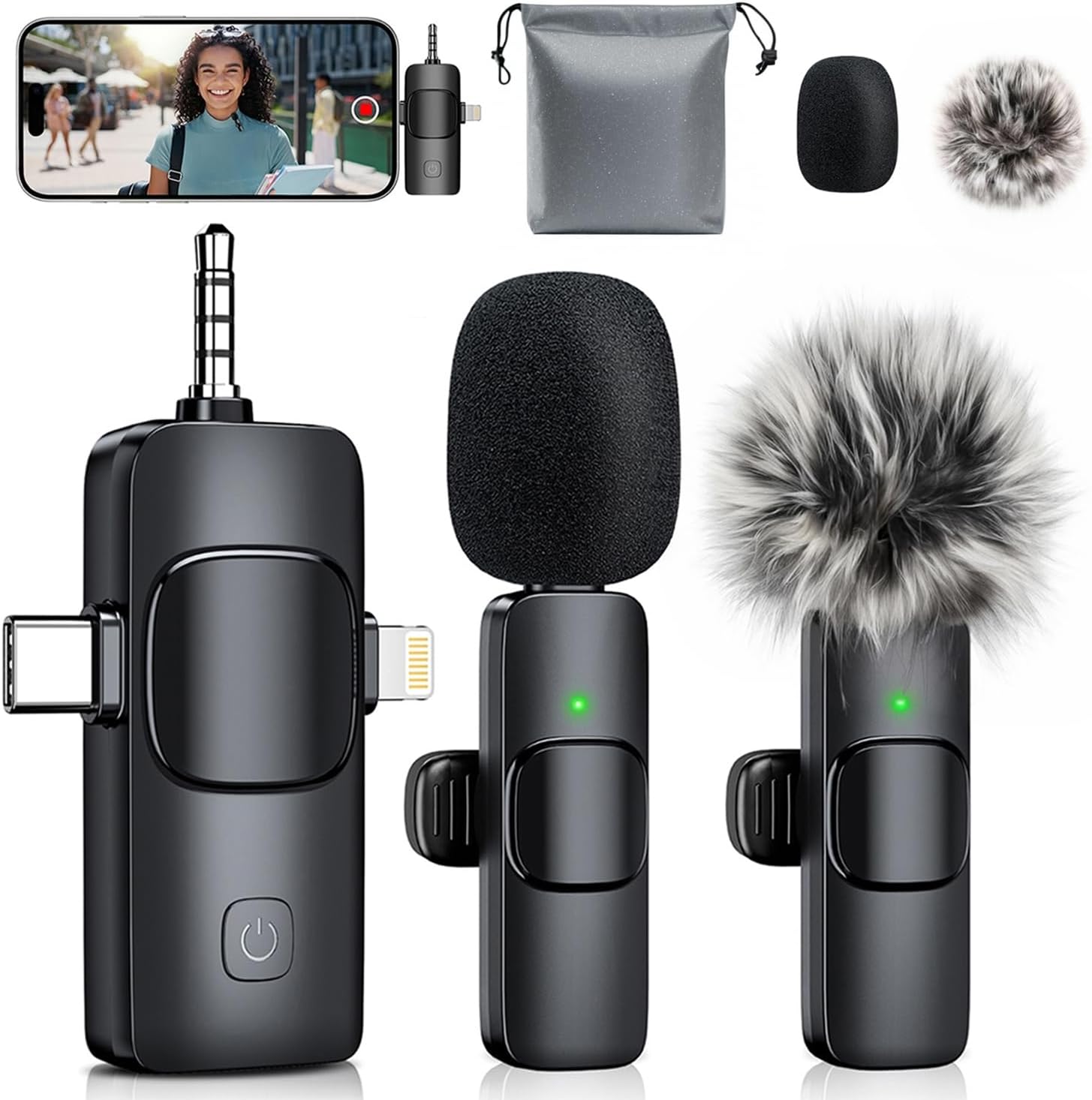 Mini Microphone, 3 in 1 Wireless Lavalier Microphones for iPhone, iPad, Camera a...
